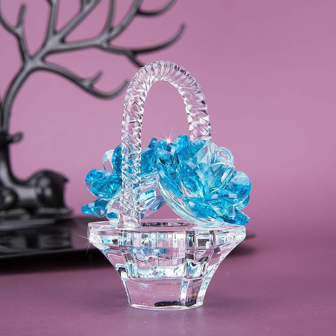 H&D HYALINE & DORA Crystal Flower Basket Figurine Collectable Ornaments Home Decor Tabletop Centerpiece Gift for Lady,Blue Color - Image 4