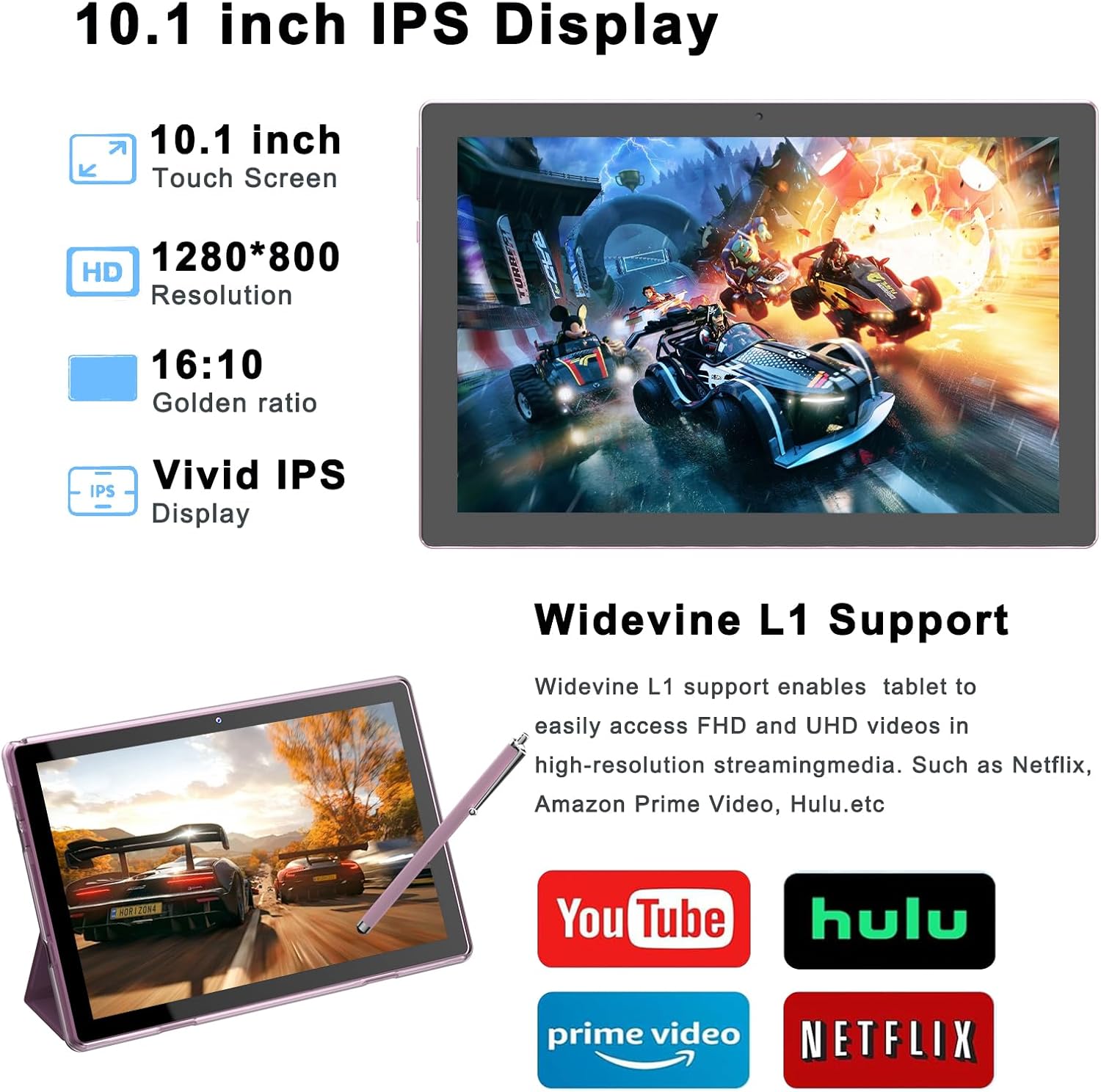 HOTTABLET Tablet 10-inch Android 15, RAM 12GB(4+8Expand) +ROM 64GB, 2+8MP Dual Camera, 6000mAh Battery (Tablet+case+Stylus)(Pink)