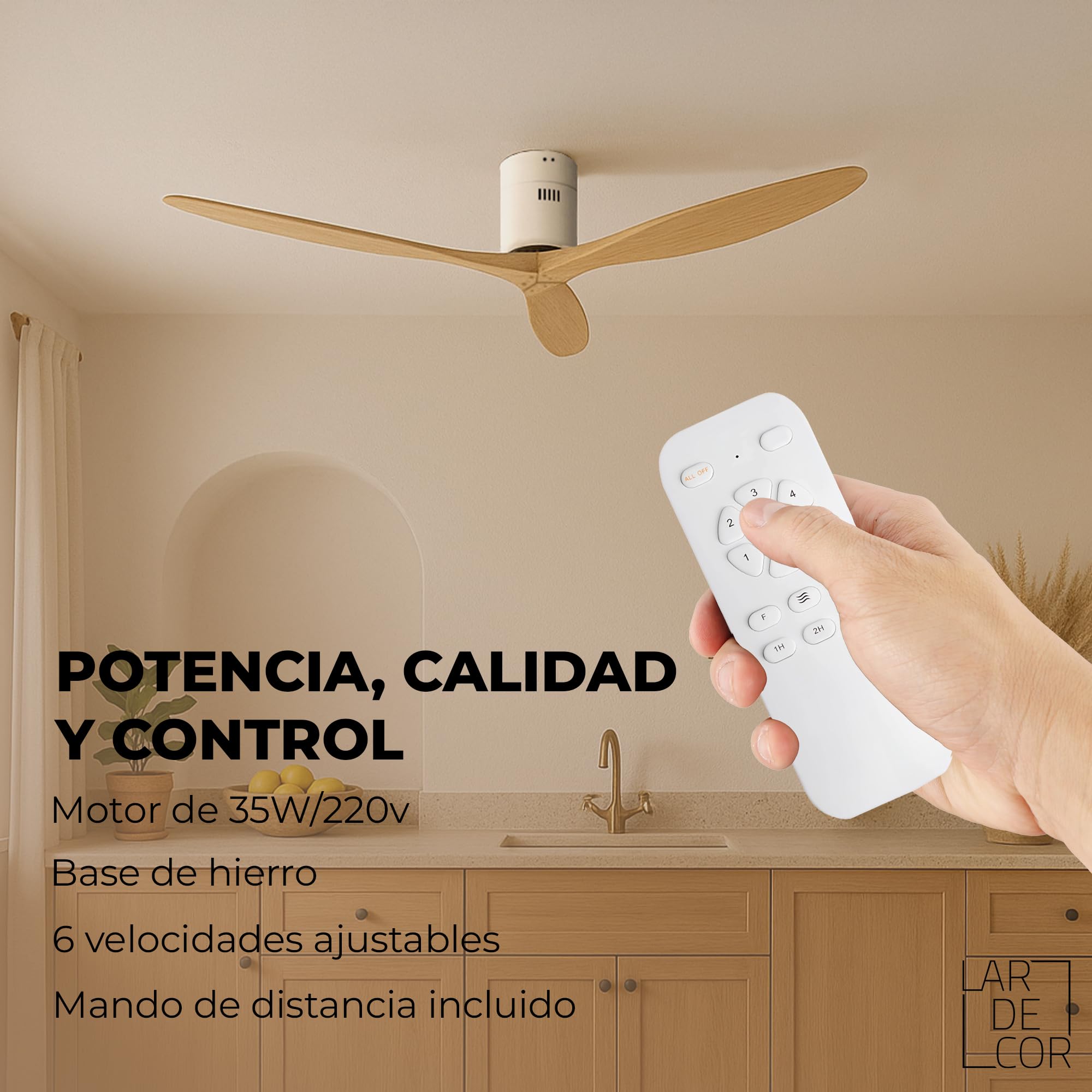 Ventilador de Techo Moderno【con WiFi】 Silencioso con Mando a Distancia, 6 Velocidades, Temporizador, Aspas de Madera, Motor DC y Función Verano-Invierno, Ø132 cm (Madera Clara)
