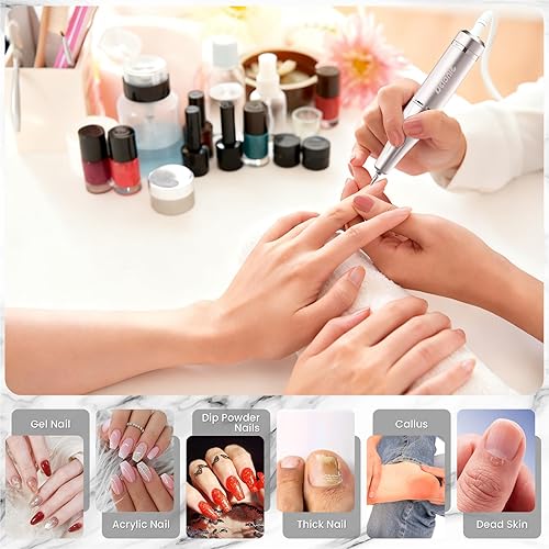Miniatura 7 de Delanie Taladro de uñas eléctrico 35000 RPM, lima E portátil para uñas profesional con clip para cinturón, lima de uñas eléctrica recargable para