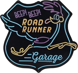 Looney Tunes Road Runner Garage Embossed Metal Sign - Vintage Road Runner Sign for Garage or Man Cave
