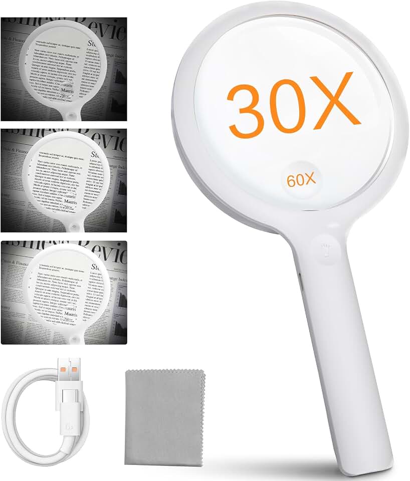 LED Magnifying Glass with Light - 3 Mode USB-C Rechargeable Hands-Free Magnifier for Reading, Crafts & Close Work for Seniors