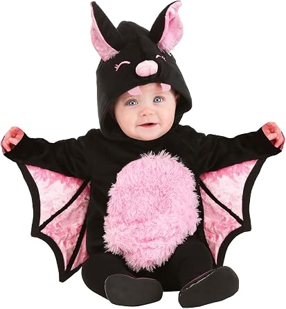 Infant Girl Bat Halloween Costume | Baby Pink Vampire Bat Hooded Bodysuit with Wings