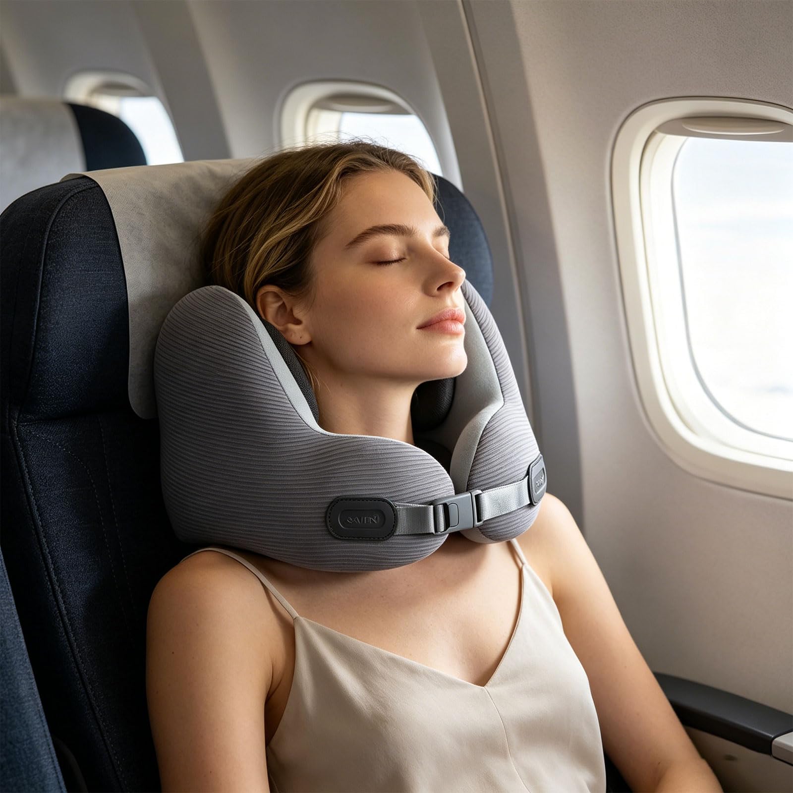 Oreiller de voyage avec protège-oreilles réduisant le son pour le cou en avion, pour soulager la pression