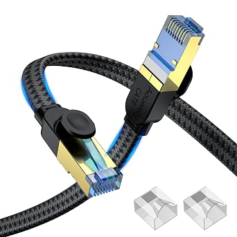 CAT 8 Ethernet Cable 1 m High Speed Internet Network Cable with Gold-Plated RJ45 Connector 2000 MHz 40 Gbps S/FTP Flat Nylon Braided Professional LAN Cable