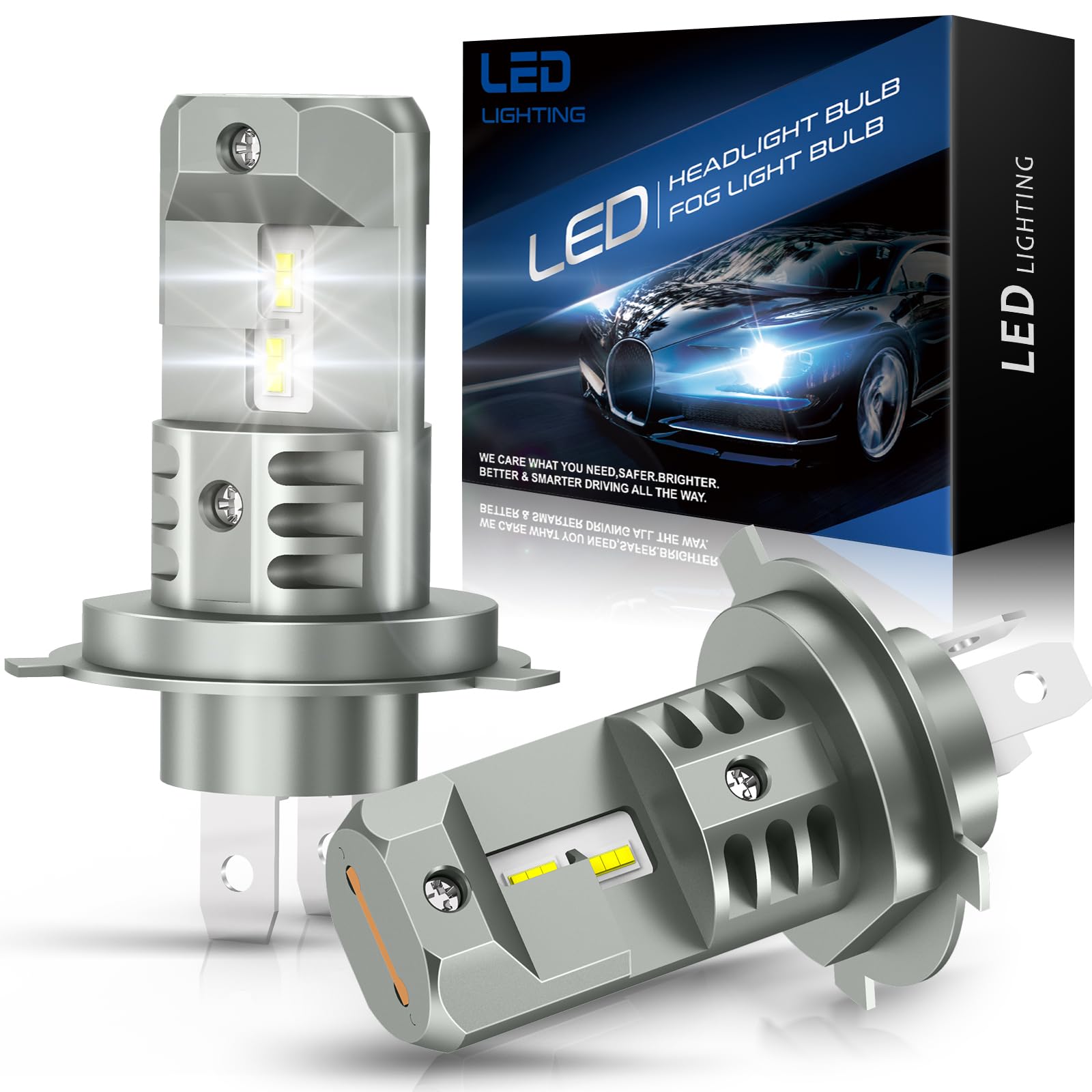 JOSHF Żarówka samochodowa H4 Led 2023 Ulepszony reflektor motocyklowy, CSP 80W 16000LM 600% jasności 6500K biały, zamiennik żarówki halogenowej 1: 1 Mini Led High+Low Beam (2 żarówki)