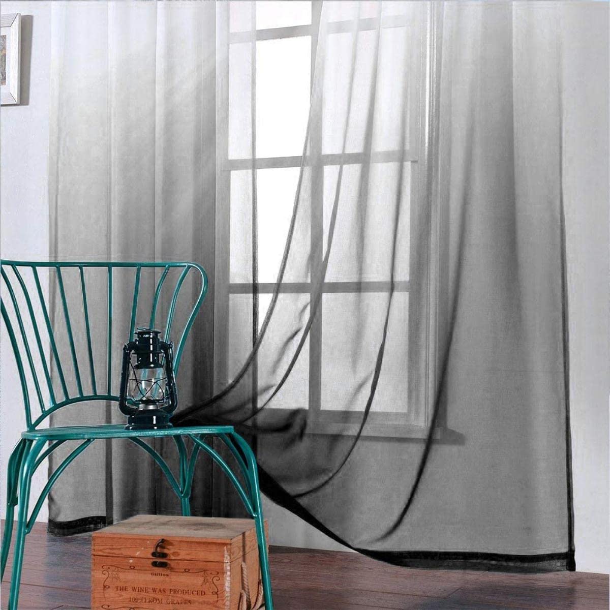 Faux Lin Sheer Gradient Rideaux Voile Grommet Semi Sheer Rideaux pour Chambre Salon Gris Noir Dégradé-Gris Violet,W500xL260cm 1PC,Pull plissé Tape