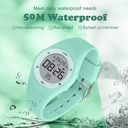 Miniatura 7 de Reloj deportivo digital para niños y niñas con contador de pasos, alarma vibratoria y despertador. Rastreador de actividad a prueba de agua, sin