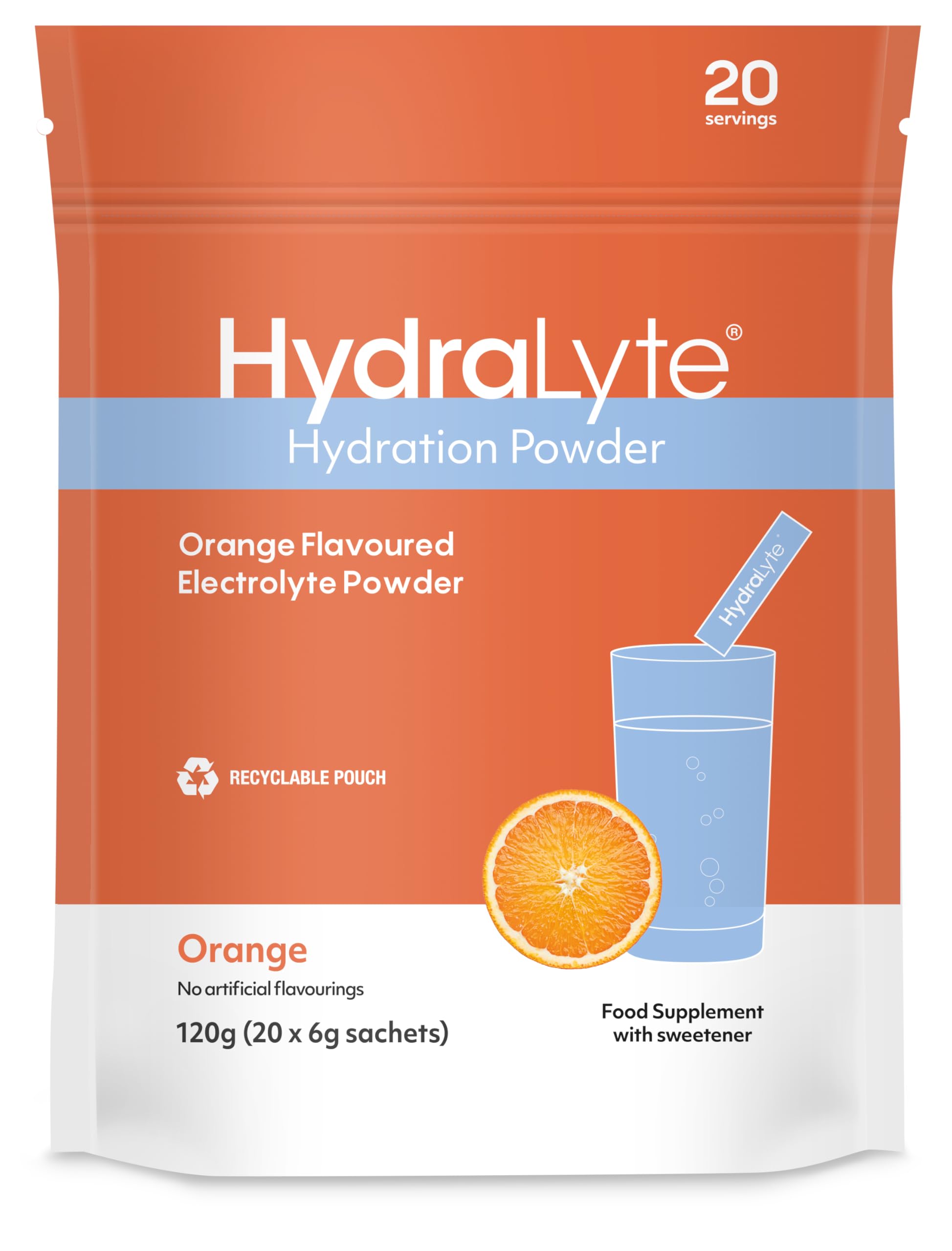 Effervescent Electrolytes Powder Sachets - 20 Flavoured Sticks - Rapid Rehydration - Prevent Dehydration - Achieve Optimal Hydration (20 Sachets, Orange)