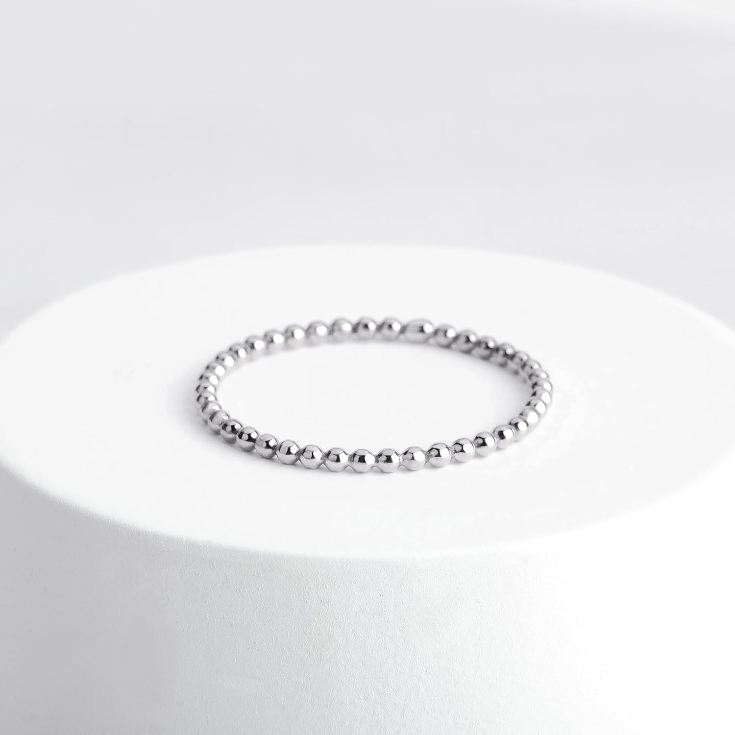 Melanie Golden Jewelry Dot Stacking Ring | Silver, Gold, or Rose Gold | Dotted Beaded Stackable Ring Band | Skinny Thin Bands Midi Ring Thumb Ring | USA Sizes 2-12