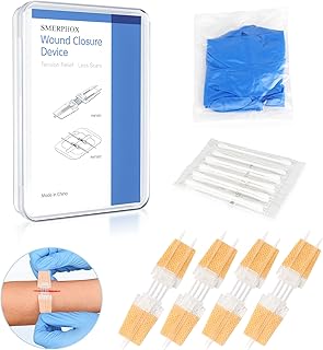 SMERPHOX  Wound Closure Strip, Sterile First Aid Kit, Zip Stitch Suture-Free, Adhesive Stitch Emergency Close Wound Device, Flexible Fabric Adhesive Bandages for Wound Care & First Aid Skin Injury (4 pcs)…