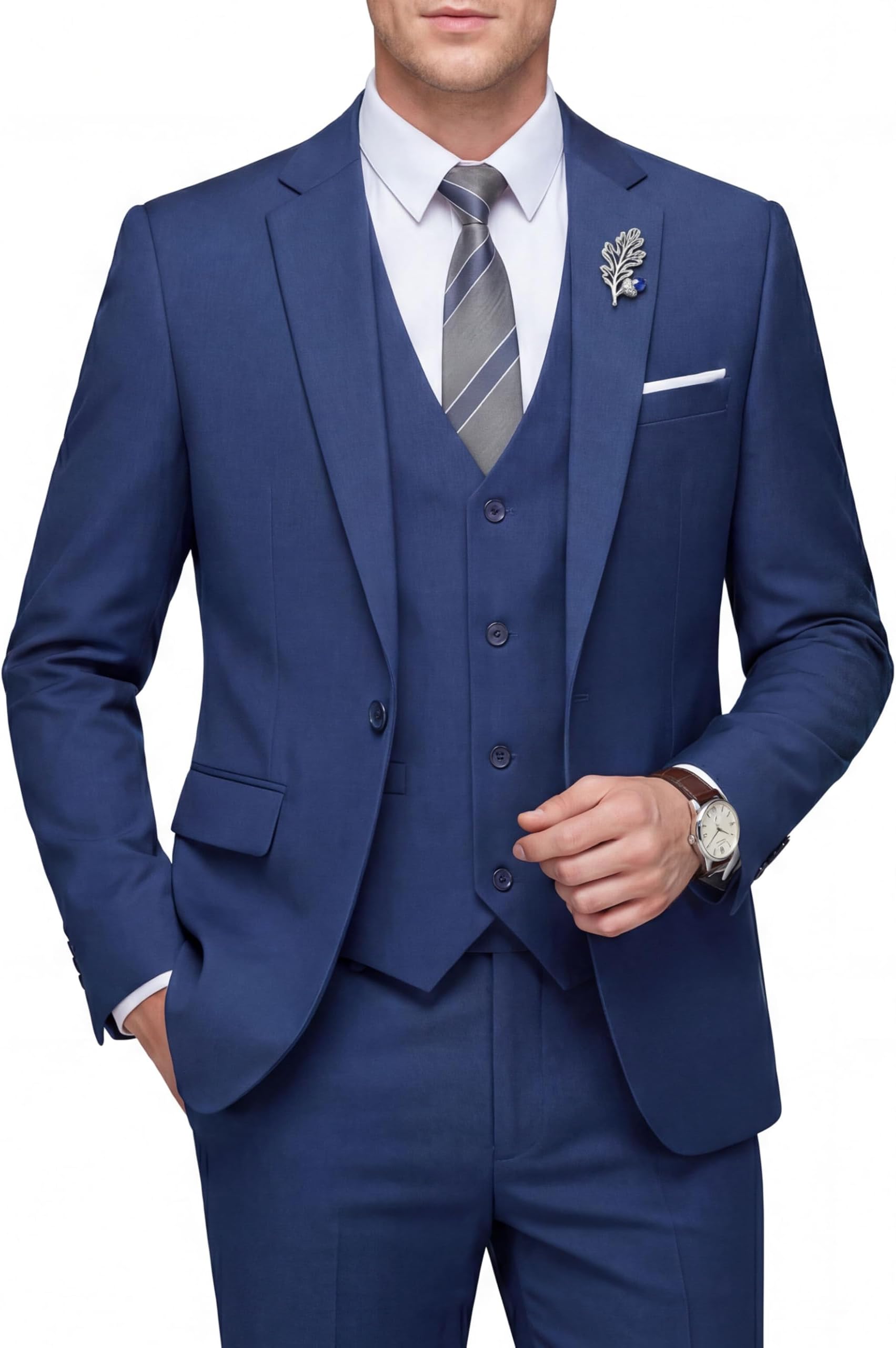 Men's Slim Fit 3 Piece Suit, One Button Solid Blazer Business Party Jacket Vest Pants Set