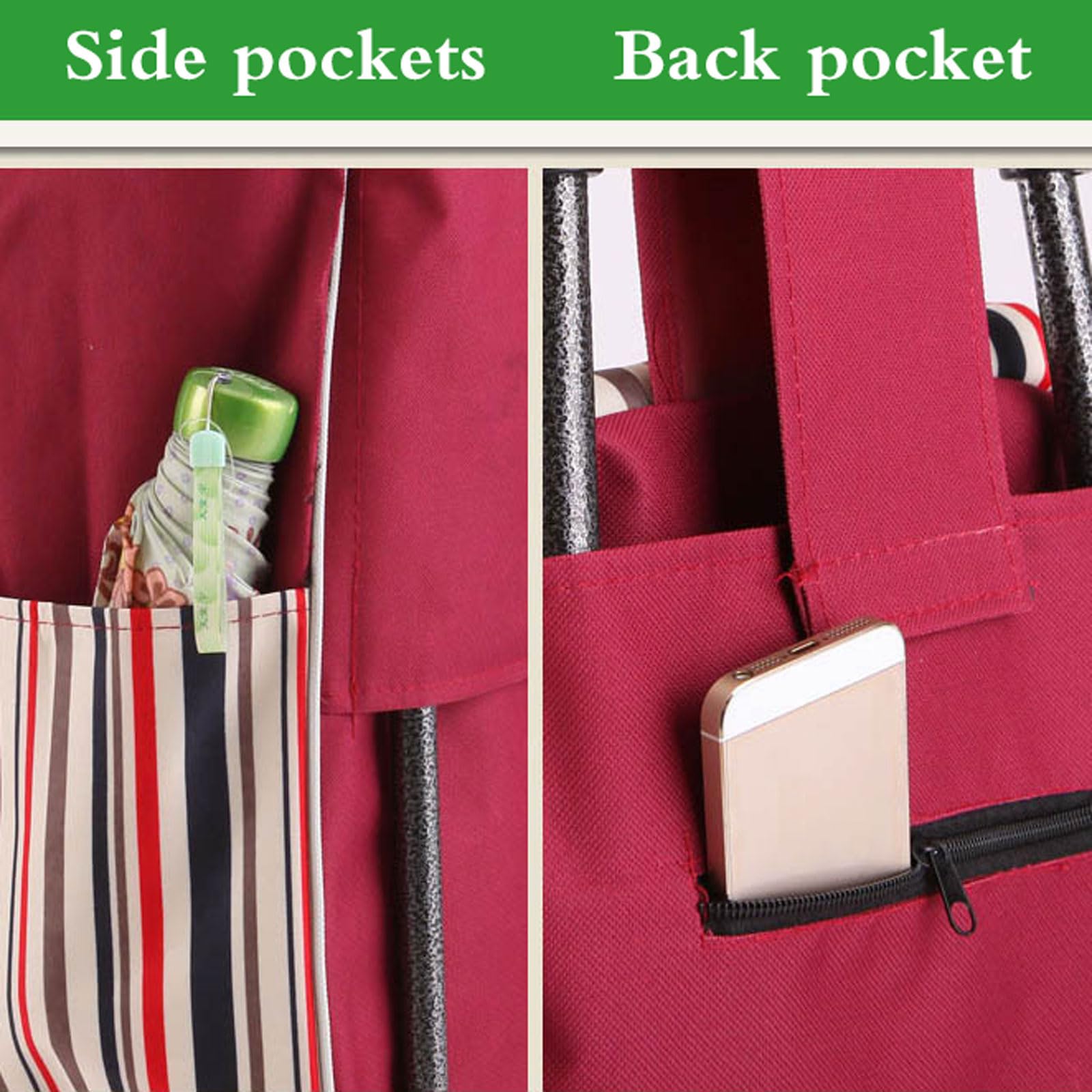 Bolsa de Repuesto para Carrito de Compras: Bolsa de Almacenamiento Adicional para facilitar el Transporte de comestibles, Color Negro, 56 cm x 20 cm x 34 cm, Ideal para Usar en carritos de c