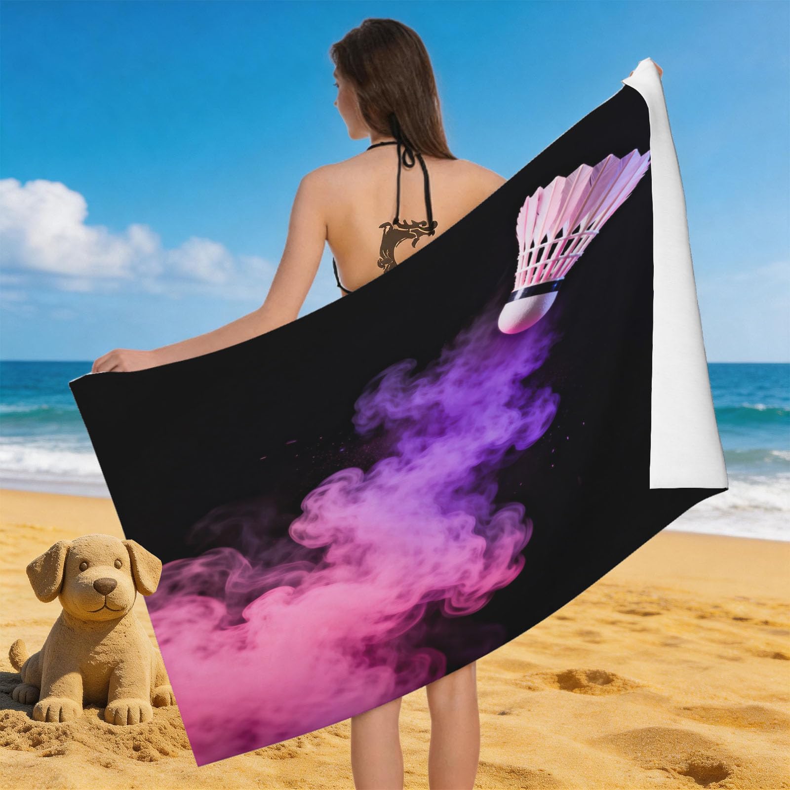 Leichong 3D Badminton Beach Towel Large Microfiber Soft Quick Dry for Adults, Sport Bath Towel Lightweight Soft Absorbent for Travel Swimming Pool Sports, 80 x 160 cm