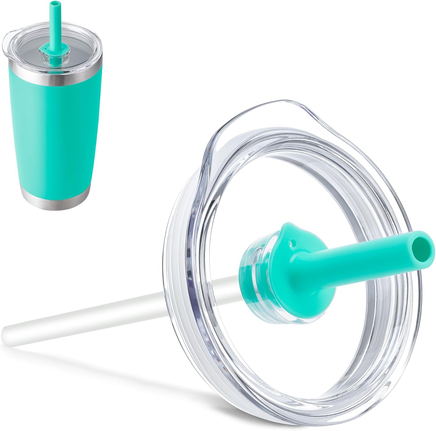 20 oz Tumbler Lid with Straw for YETI, Replacement Lid for YETI Rambler 20 oz Tumbler, 24oz Mug, 25 oz Straw Mug, Spill Proof Lids(Teal)