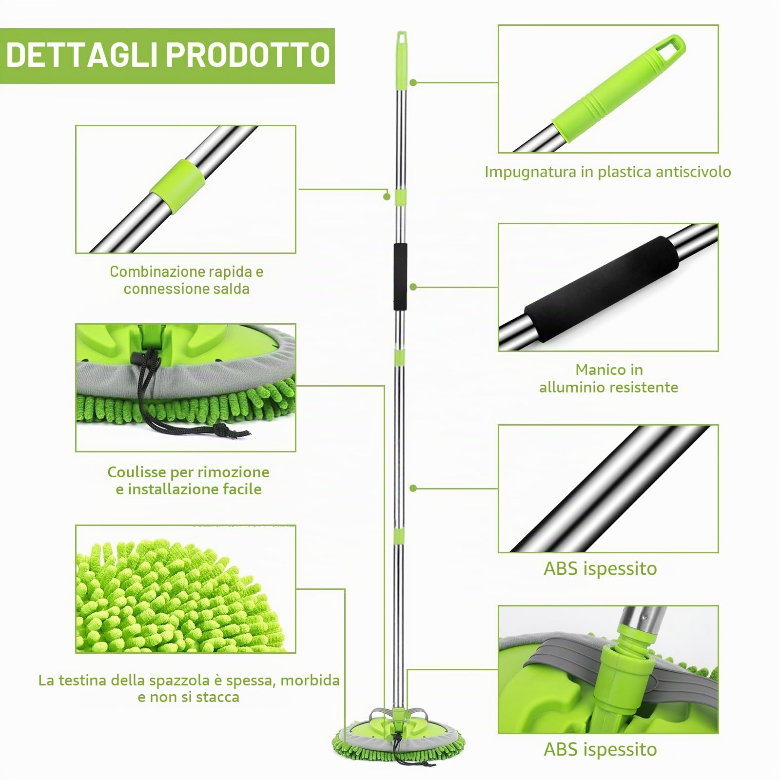 Kit di pulizia auto, Guanto per lavaggio auto da 62 pollici con manico lungo, Set di spazzole per dettagli auto, Set di spazzole per pulizia auto completo