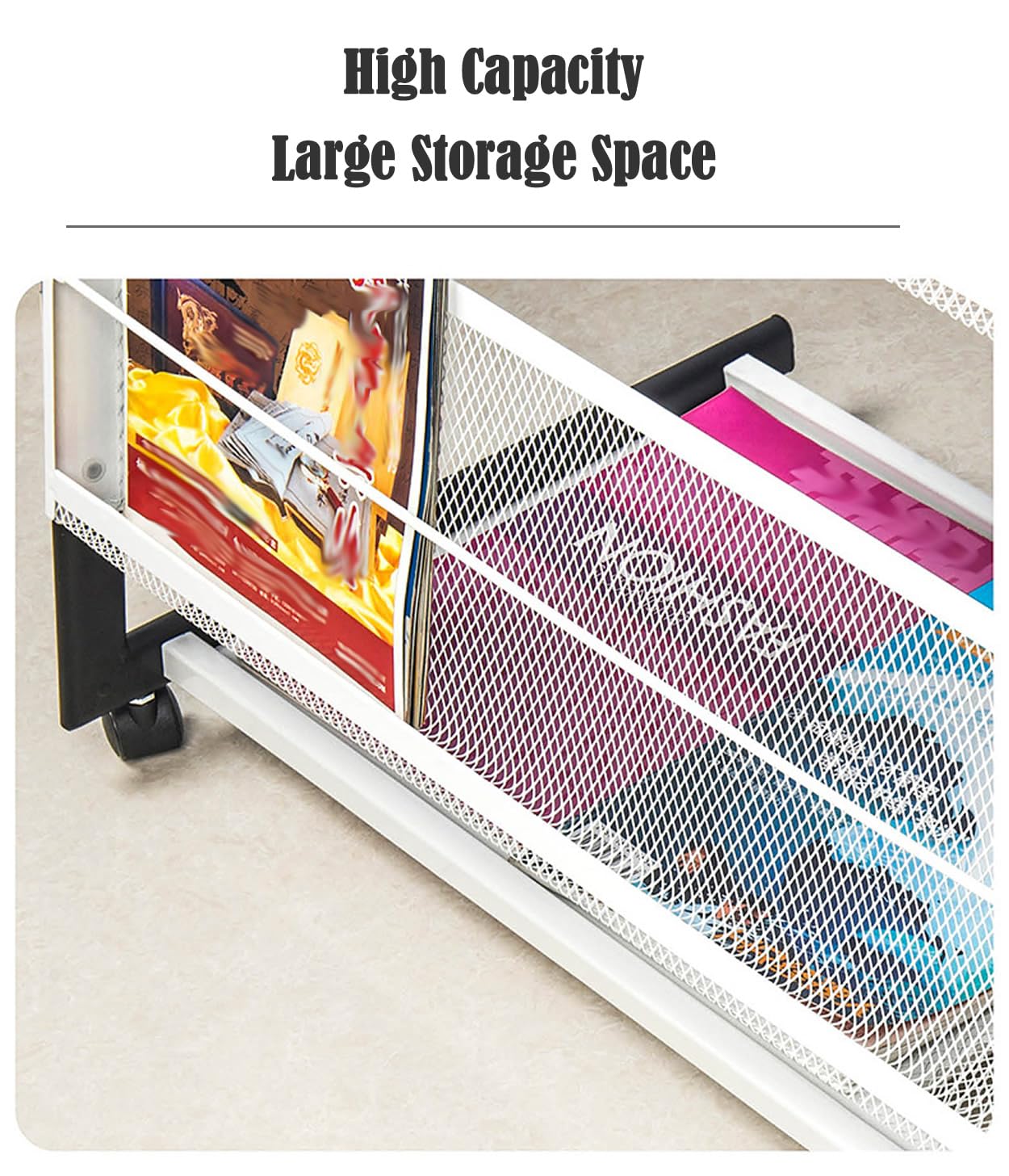 TUKA-i-AKUT Support de Sol à Revues, Porte-revues avec 4 Roues + 4 Étagères, Présentoir sur Pied à Littérature Livres Journaux Brochures Magazines Revues, en Acier Inoxydable, 60x40x113CM TKD8692