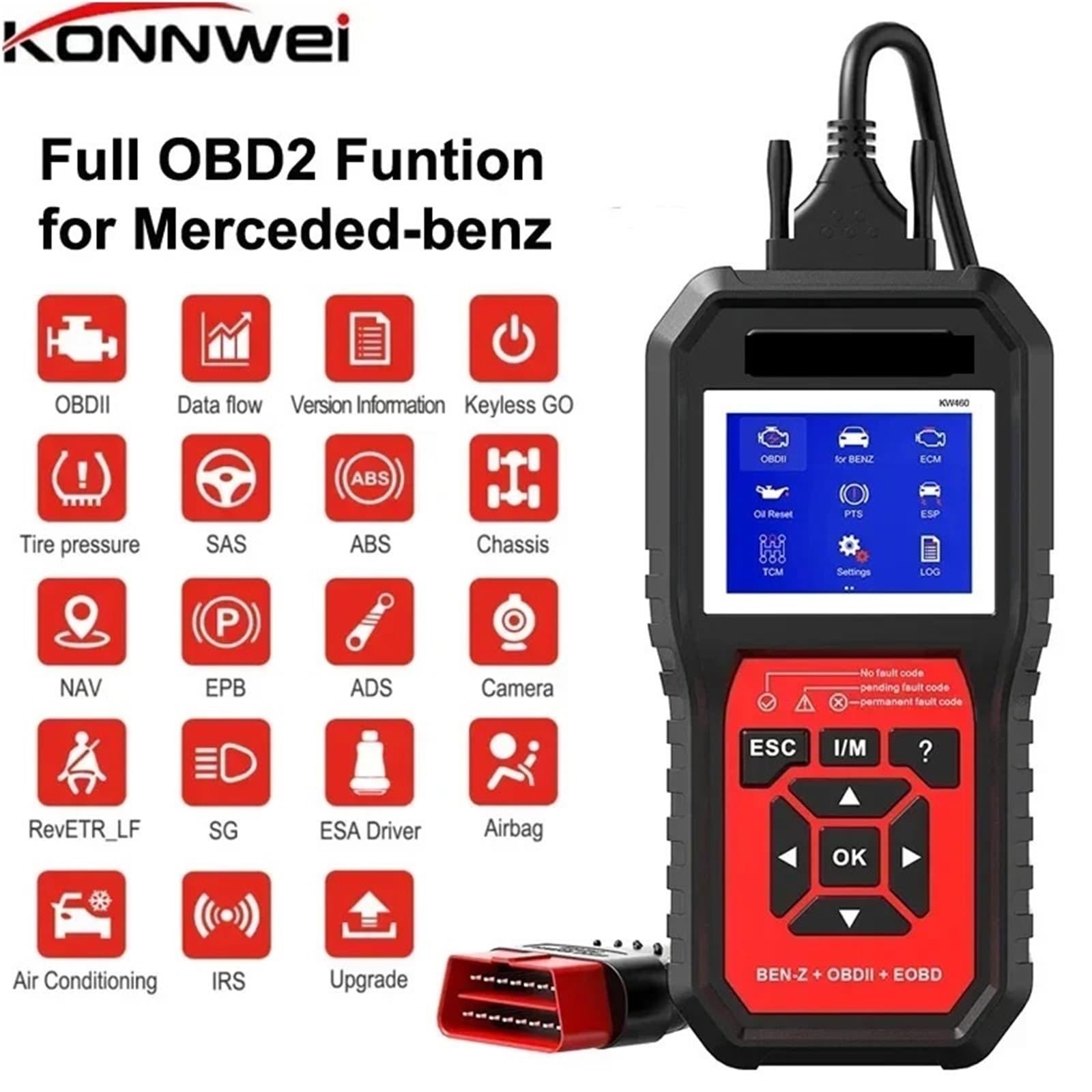 Professional OBD2 Scanner KW460 Code Reader for ABS Airbag Oil EPB DPF SRS TPMS Reset Car Diagnostic Tool