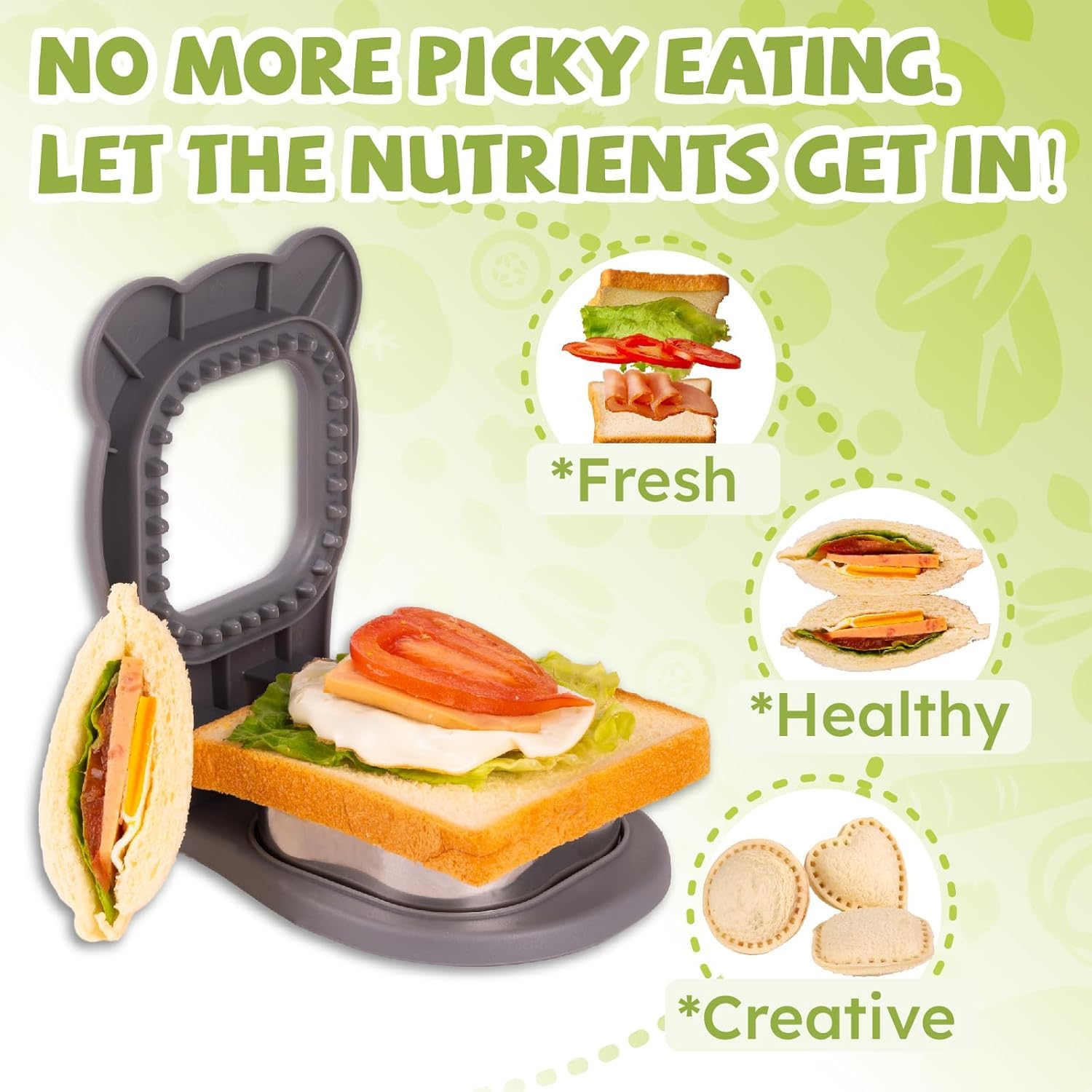Sandwich Maker Sealer Cutter, Crustless Sandwich Cutter, PB&J Uncrustable Maker - Color Grey, Square Shape - Image 3