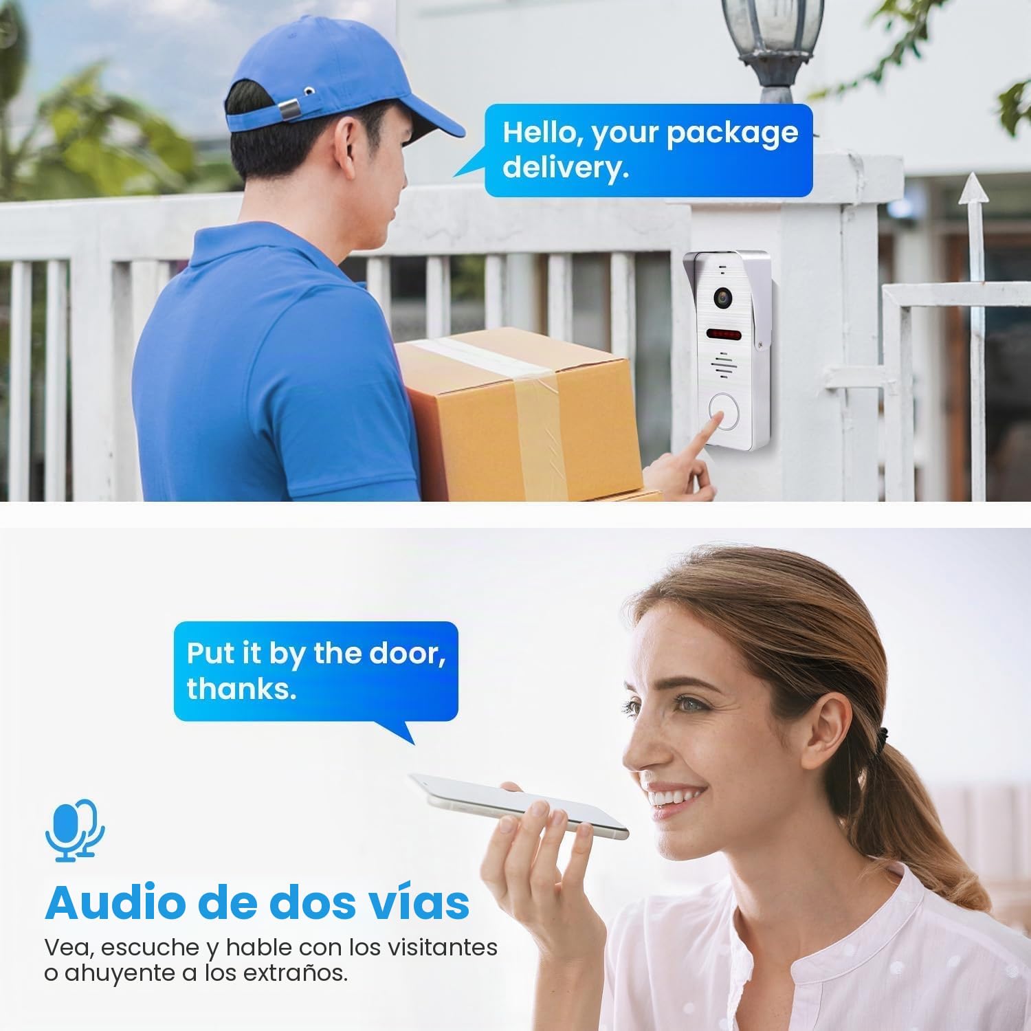 Sistema de intercomunicación con videoportero con cable Monitor de 7 pulgadas Cámara HD 1080P Videoportero Cámara para puerta TUYA, kits de videoportero WiFi (1 timbre + 3 monitor)