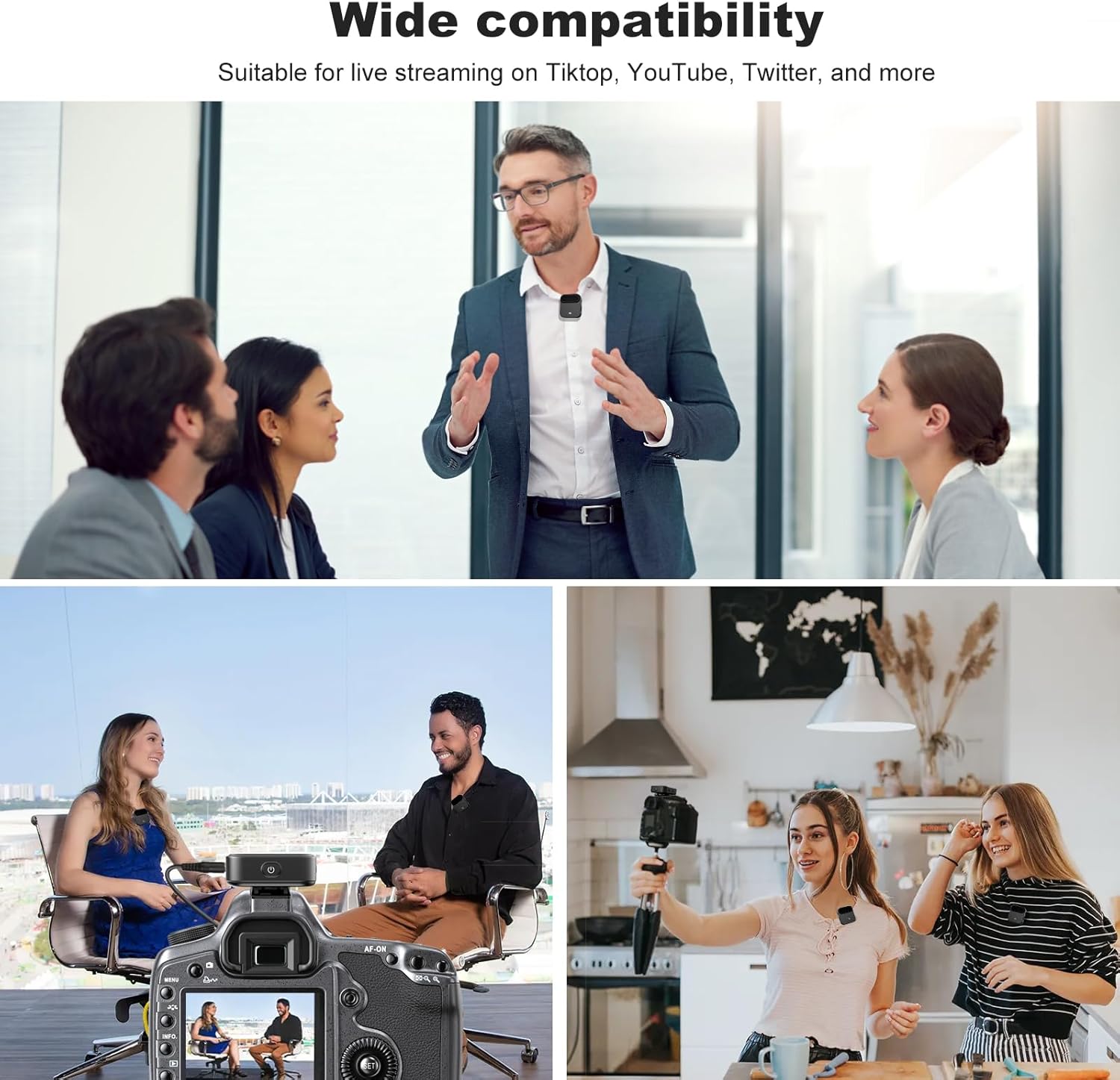 BT08 Wireless Lavalier Microphone with Noise Cancellation, 650ft Transmission Range, 20H Battery Life, Compact All-in-One Lapel Microphone System for DSLR Camera/iPhone/Android/PC/Streaming