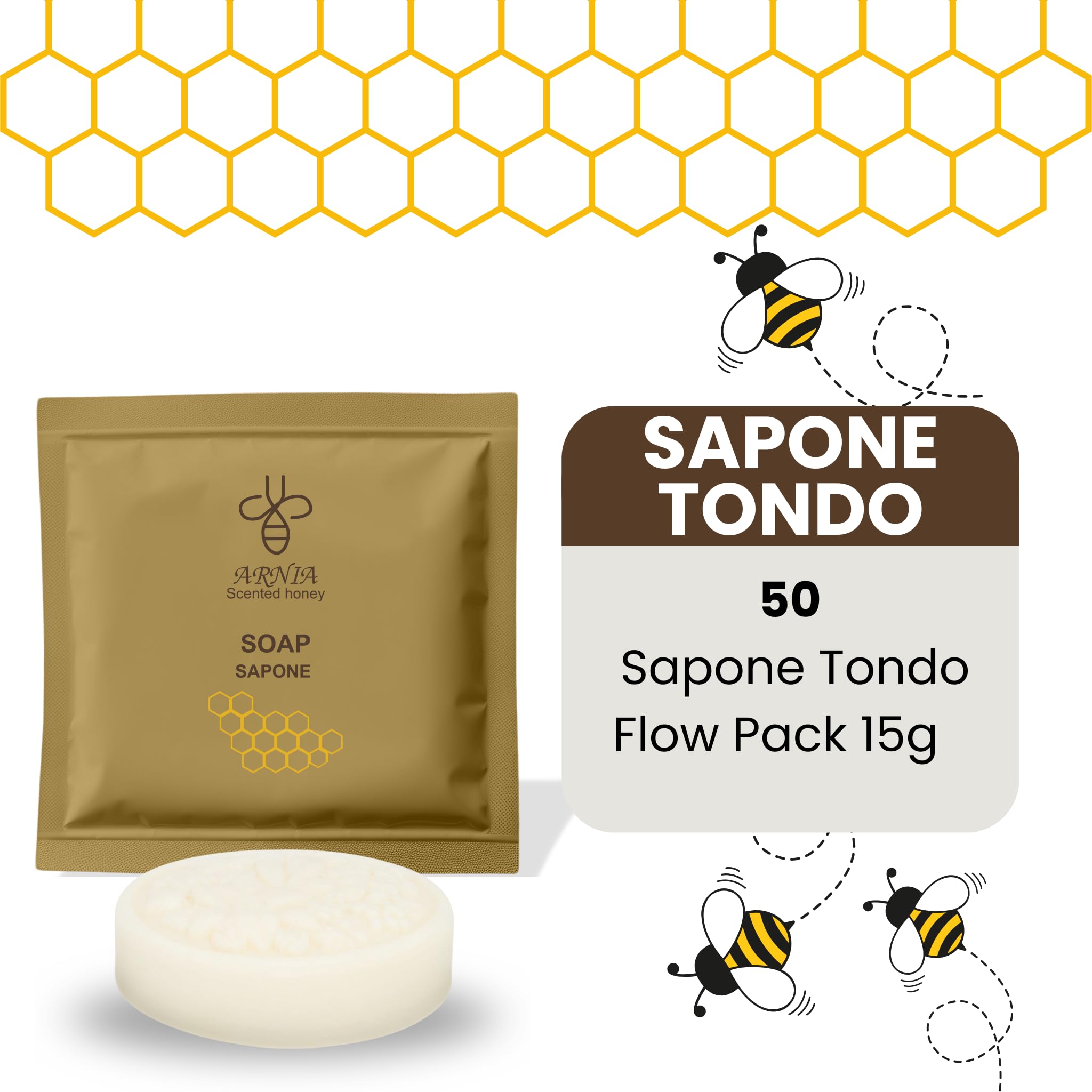 Kit Cortesia B&B Hotel Albergo Bagno Monouso 100 pezzi 50x Doccia Shampoo 20ml 50x Sapone Tondo 15g Flow Pack