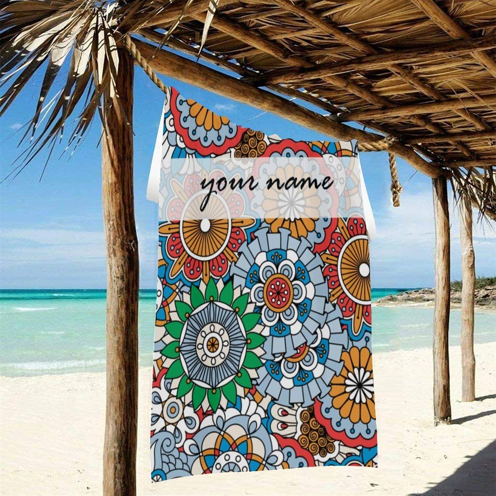 Personalized Boho Floral Bath Towel - 60x30 Inch Custom Name Beach Towel, Quick Dry Polyester For Yoga, Travel, Gift - View #13