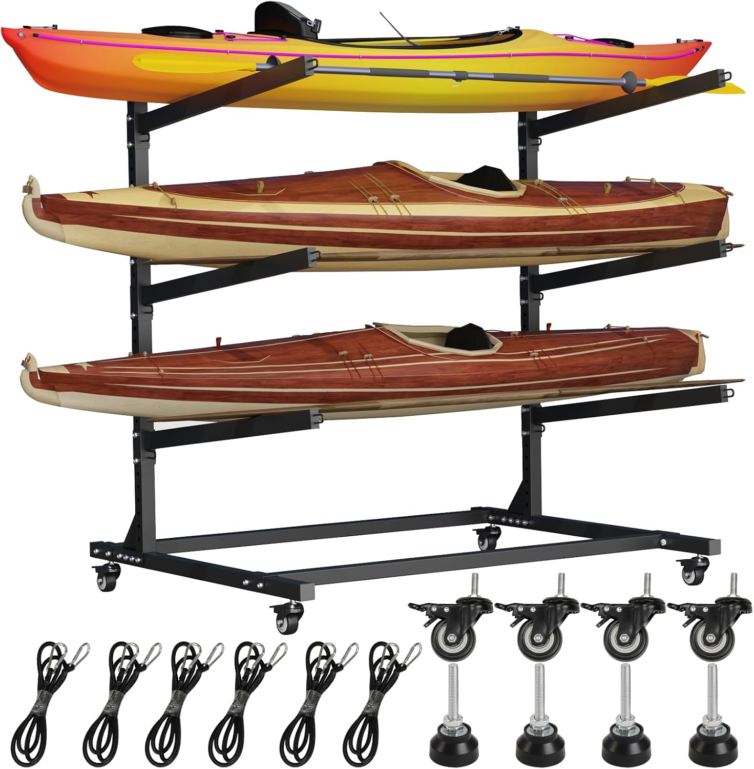 Kayak Storage Rack,Adjustable Kayak Stand with Wheel,Heavy Duty Kayak Racks for Outdoor Storage,for Kayak, Canoe, Surfboard, Paddleboard