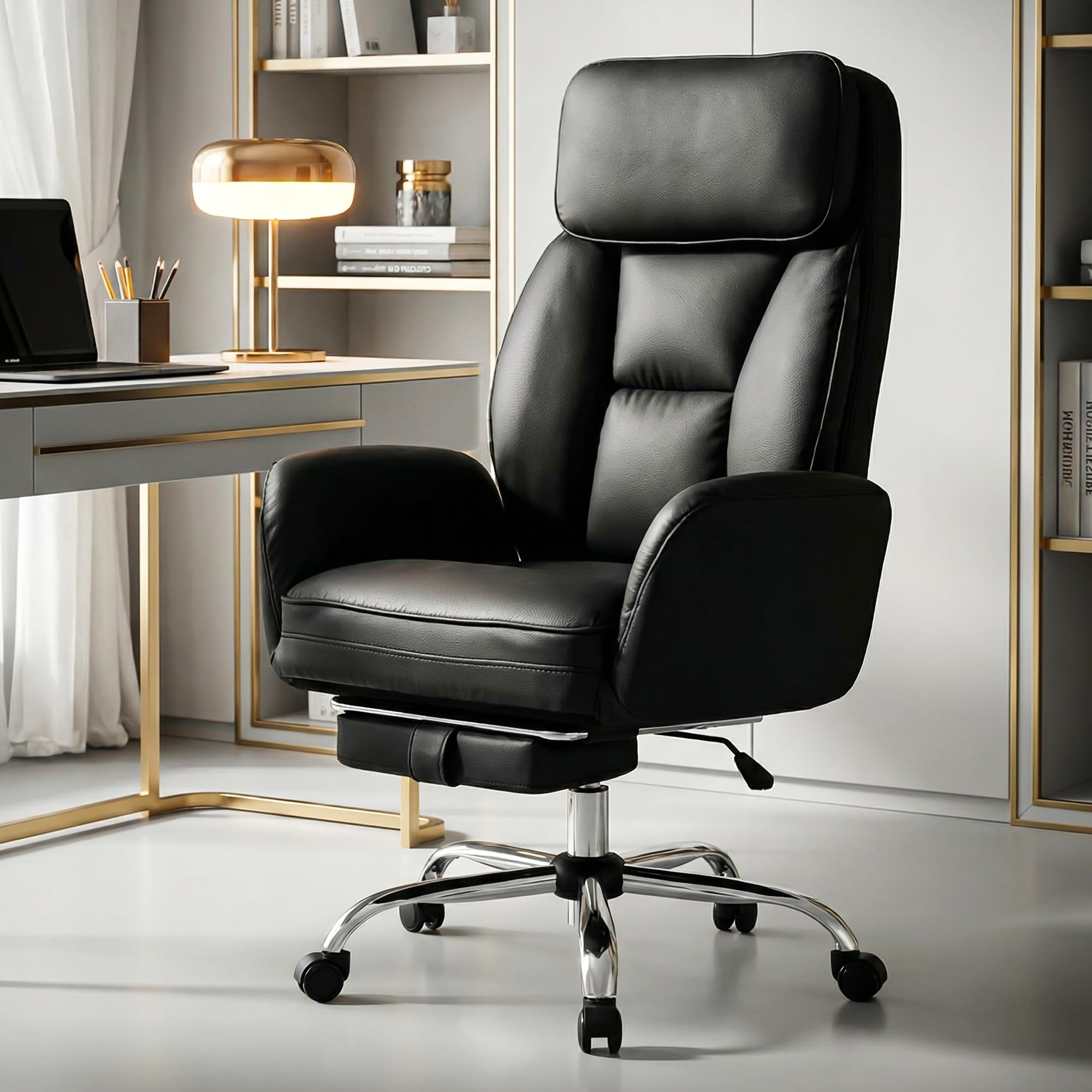 DROGO Emperium Pro Ergonomic Office Chair for Work from Home 400LBS | Computer Chair for Study with High Back,Cushion Seat,Armrest, Head & Lumbar Support | Gaming Chair with Footrest & Recline(Black)