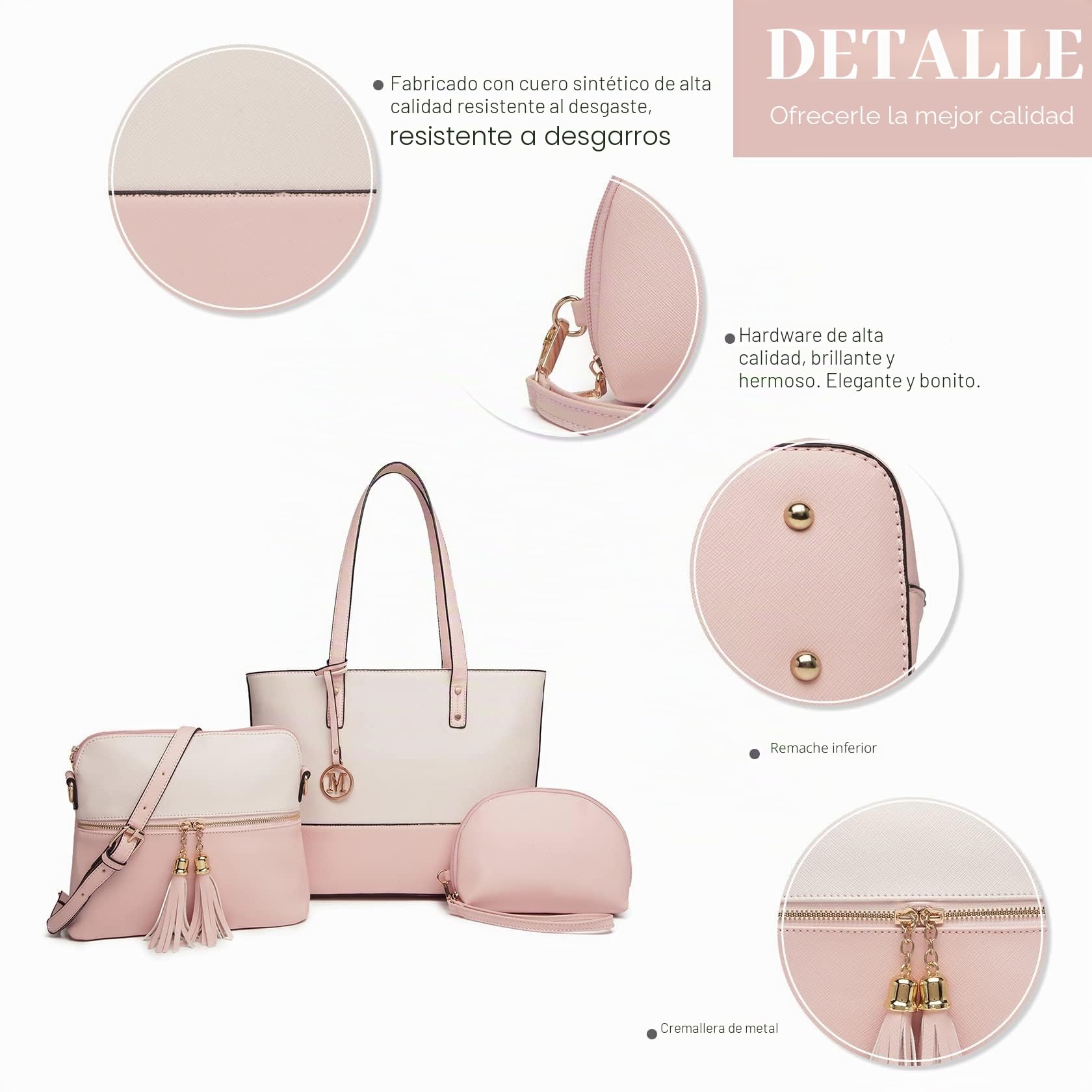 Miss Lulu Bolso Mujer Grande - Bandolera Combo - Con Gran Capacidad y Material Resistente - Perfecto para el Dia a Dia en la Universidad y Actividades Cotidianas