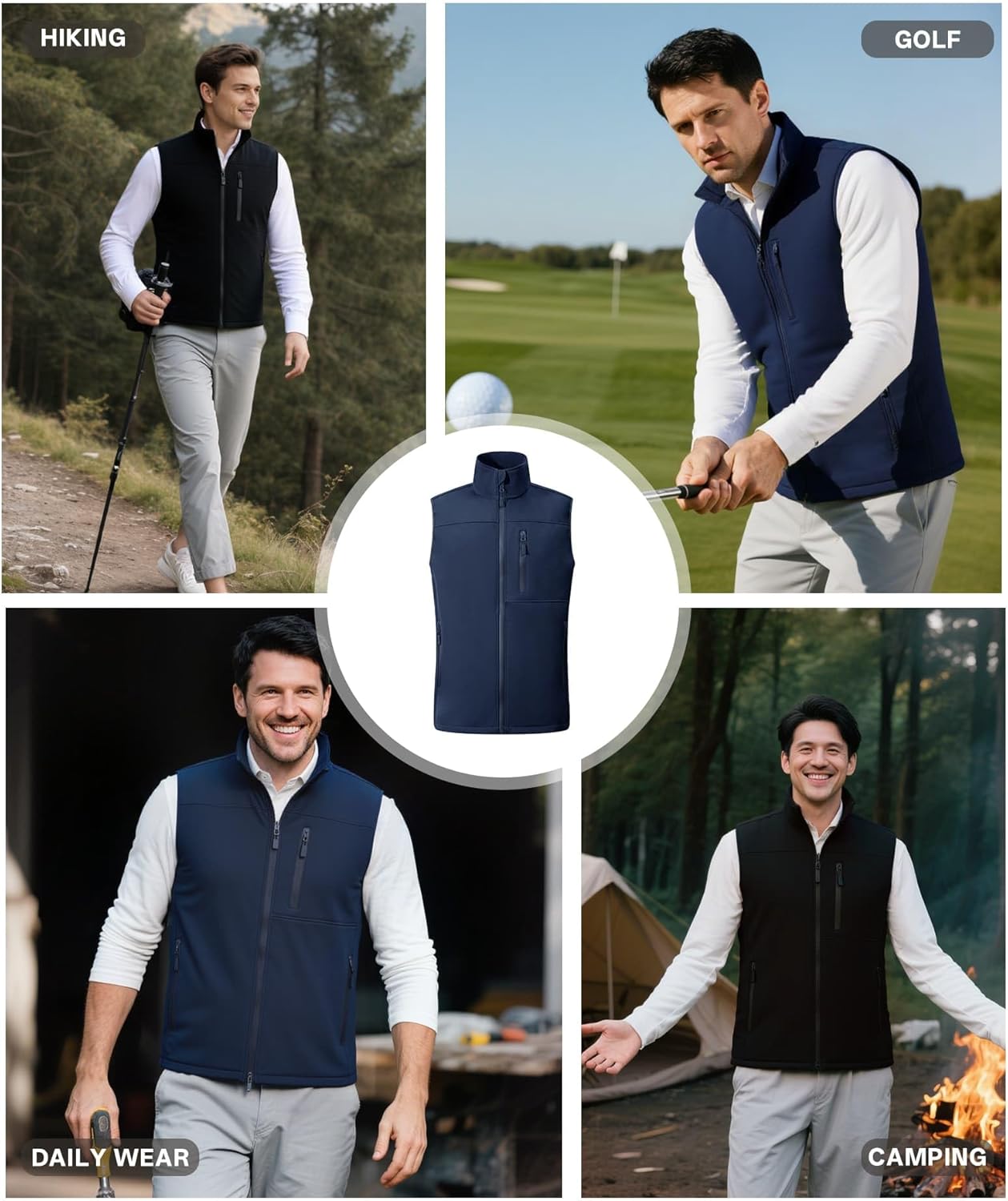 Mens Waterproof Golf Vest Fleece Lined Warm Outerwear Softshell Windproof Sleeveless Lightweight Winter Jacket - Image 7
