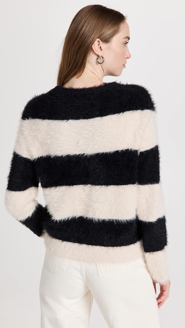 VELVET BY GRAHAM & SPENCER Womens Gianna Feather Yarn Crewneck Sweater, Black/Milk, Medium US by Velvet by Graham & Spencer - Image 3