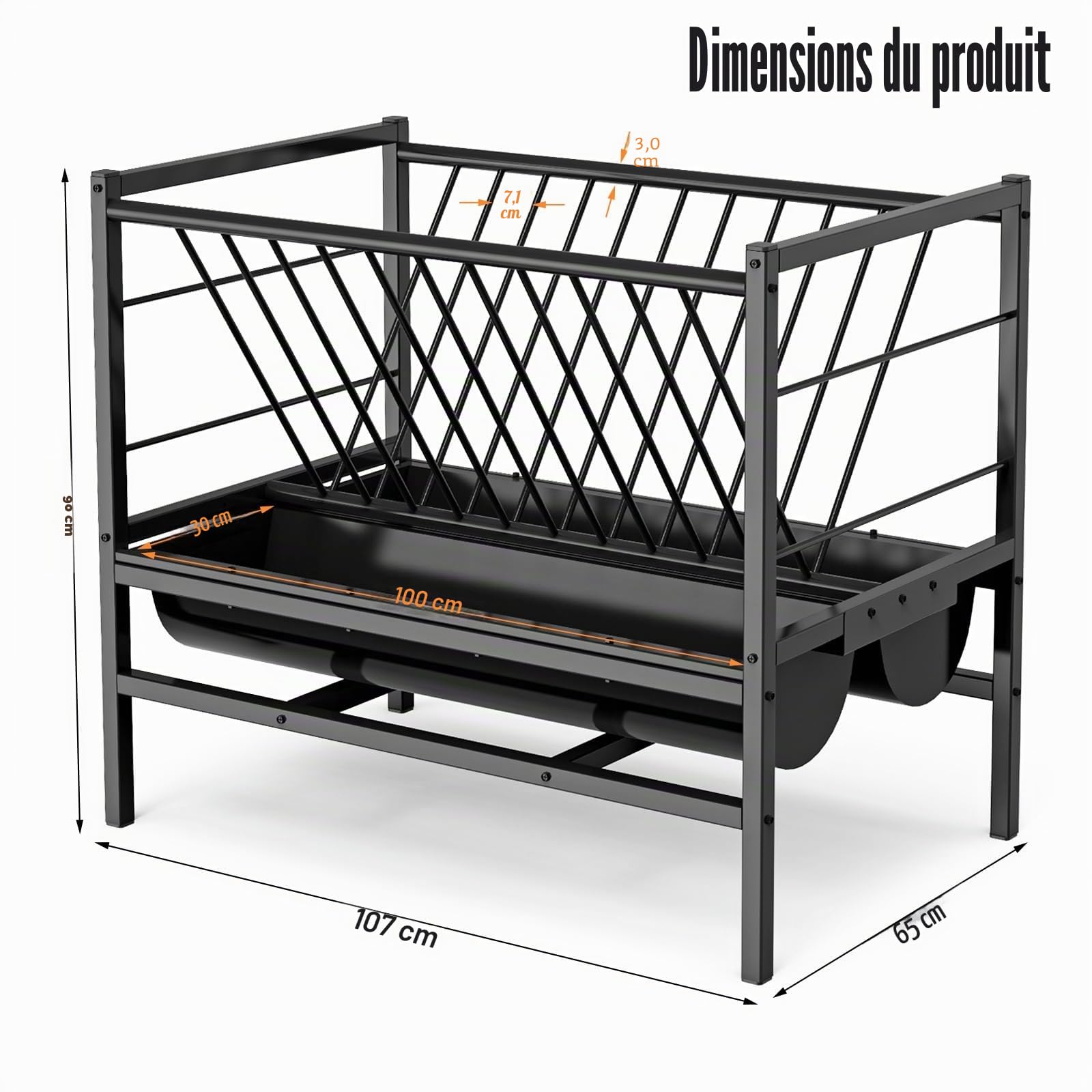Grand RâTelier à Foin pour ChèVres 2 en 1 Mangeoire à Foin et à Grains RâTelier à Foin pour Chevaux en Acier Galvanisé pour ChèVre Moutons Cheval BœUf 107*65*90cm | Grand ramasse-foin autonome en métal robuste sans déchets pour moutons, chèvres, chevaux,