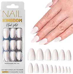 32 peças de unhas curtas de amêndoa - unhas postiças curtas brancas leite prensadas unhas de acrílico brilhante cobertura completa com abas adesivas para mulheres, 16 tamanhos