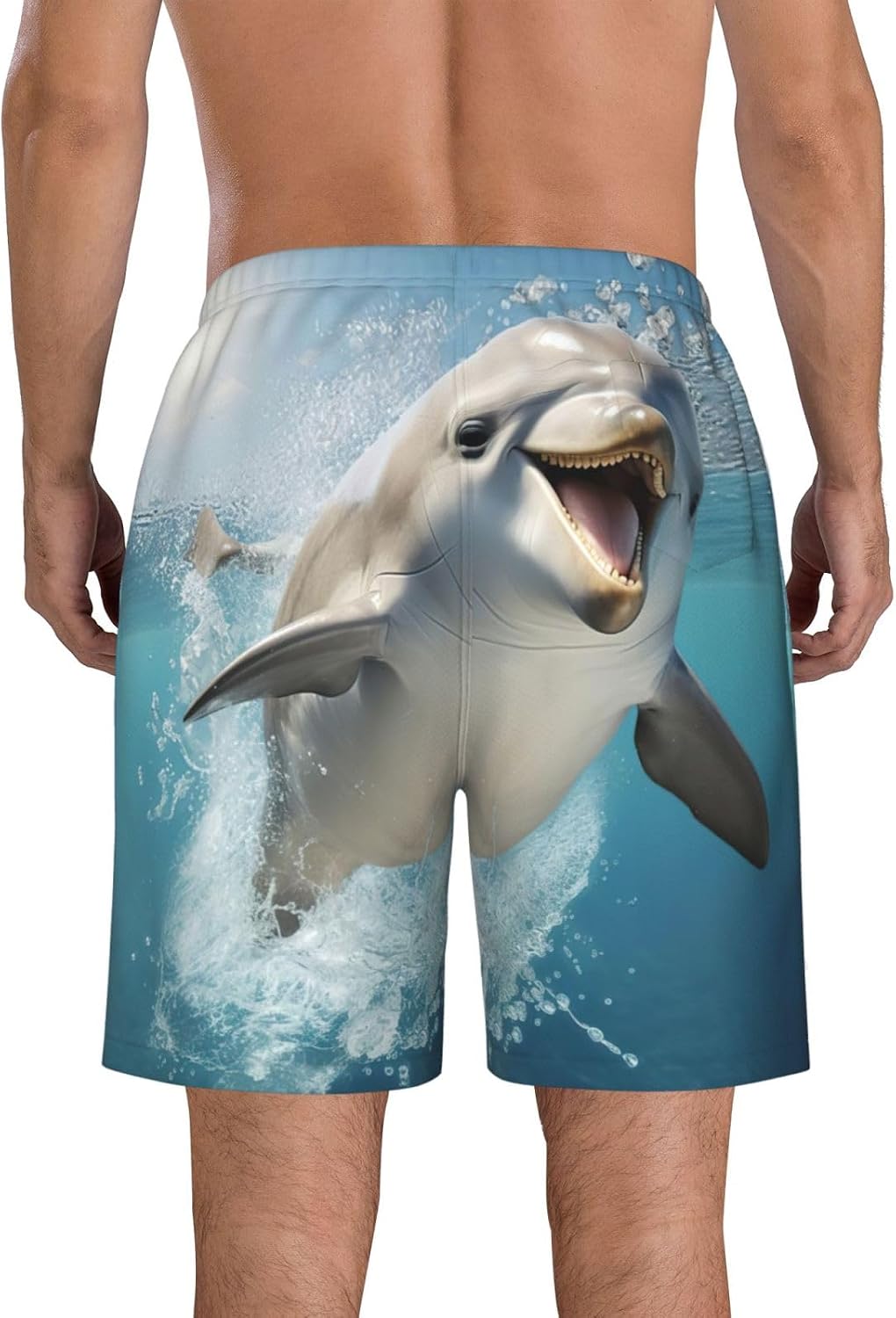 Funny Animal Dolphin Print Men's Quick-Drying Shorts Casual Beach Pants Stretch Waist Shorts and Pockets