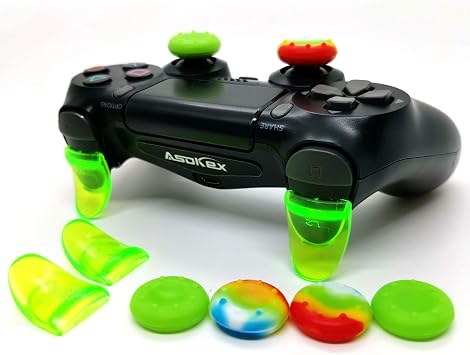L2 R2 Ps4 Trigger Extenders 1 Pair L2 R2 Triggers, 4pcs Joystick Cap, 2 Pairs LED Light Bar Decal for PlayStation 4 Controller