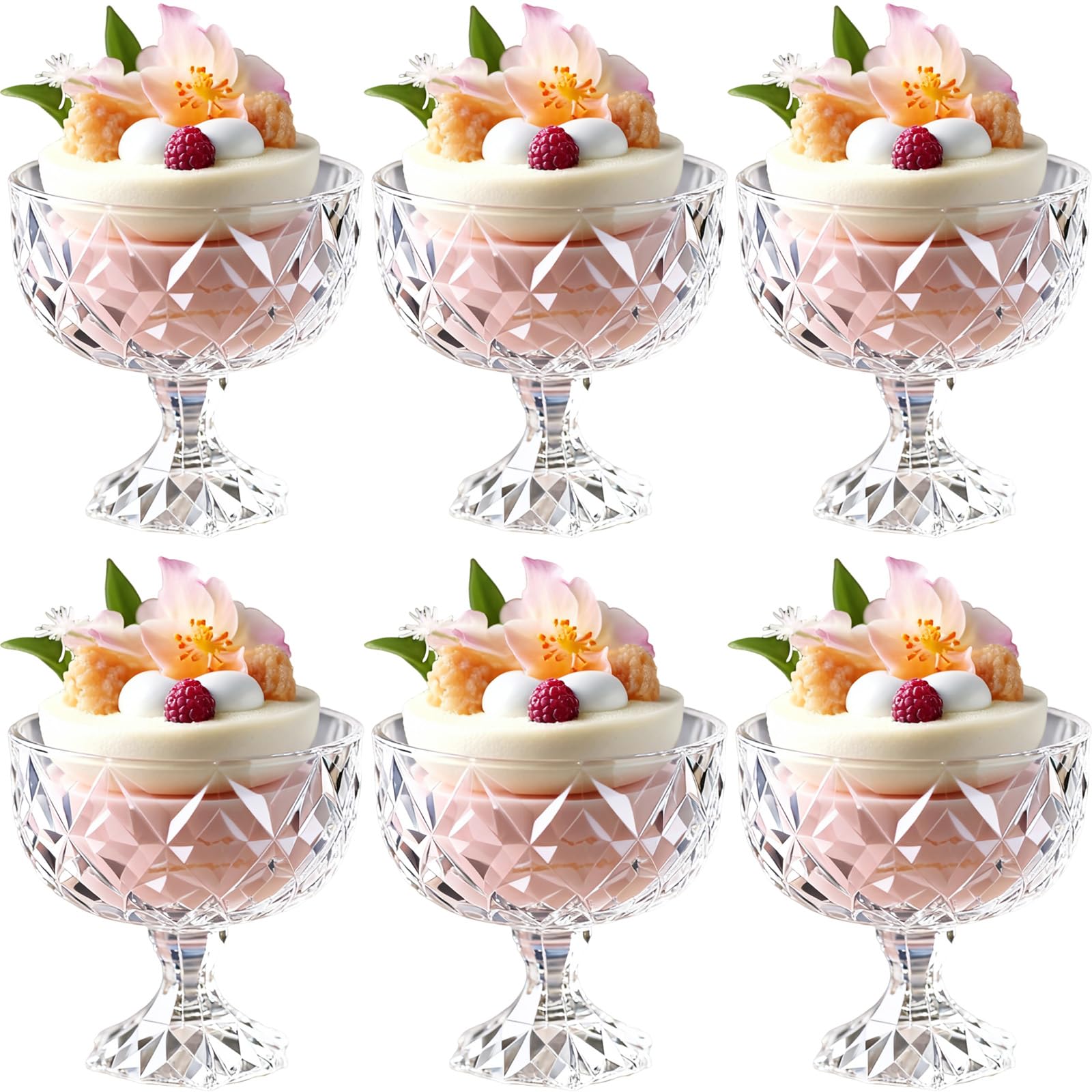 MYKAGS Set di 6 ciotole da dessert in vetro da 290,4 g, eleganti bicchieri in vetro per gelato, frutta, gelatina, piccole ciotole per feste, bicchieri per budino, snack, cereali, frutta
