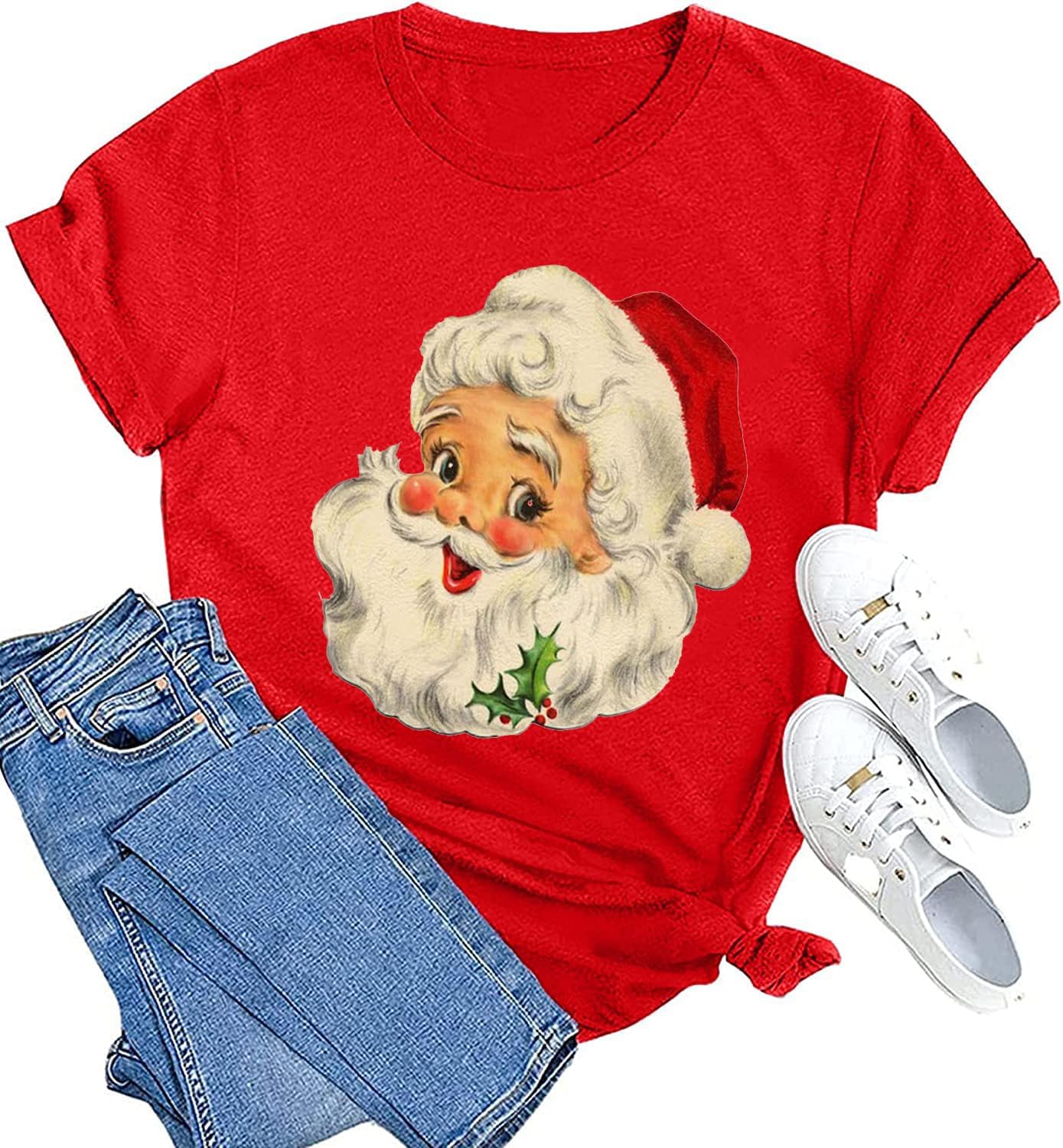 Santa Claus Christmas TShirt for Women Vintage Christmas Christmas Graphic Tees