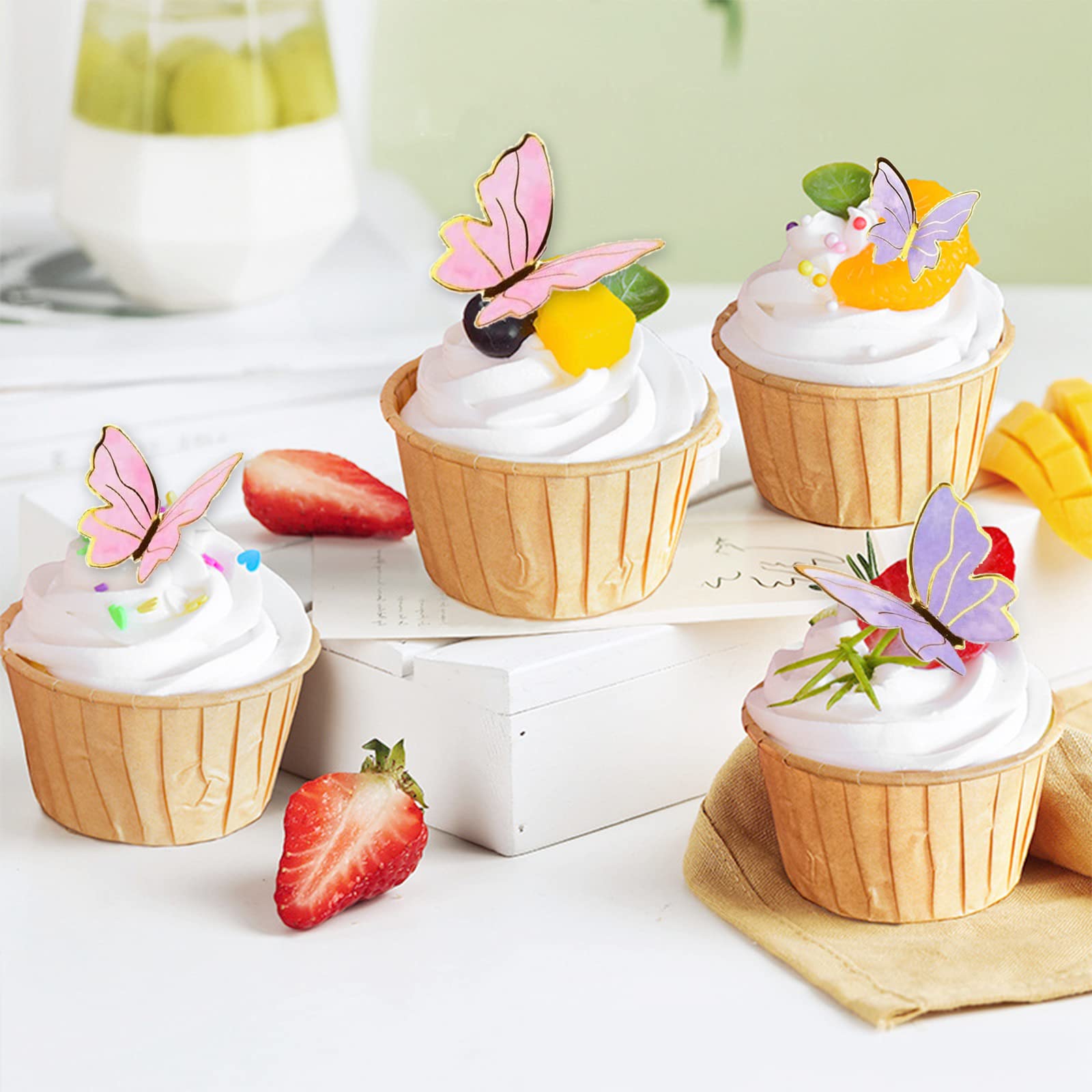 61 Decorazioni Per Torta Compleanno, Farfalle 3D Rosa E Viola Con Bastoncini, Topper Farfalle Per Cupcake, Set Completo Con Scritta Happy Birthday