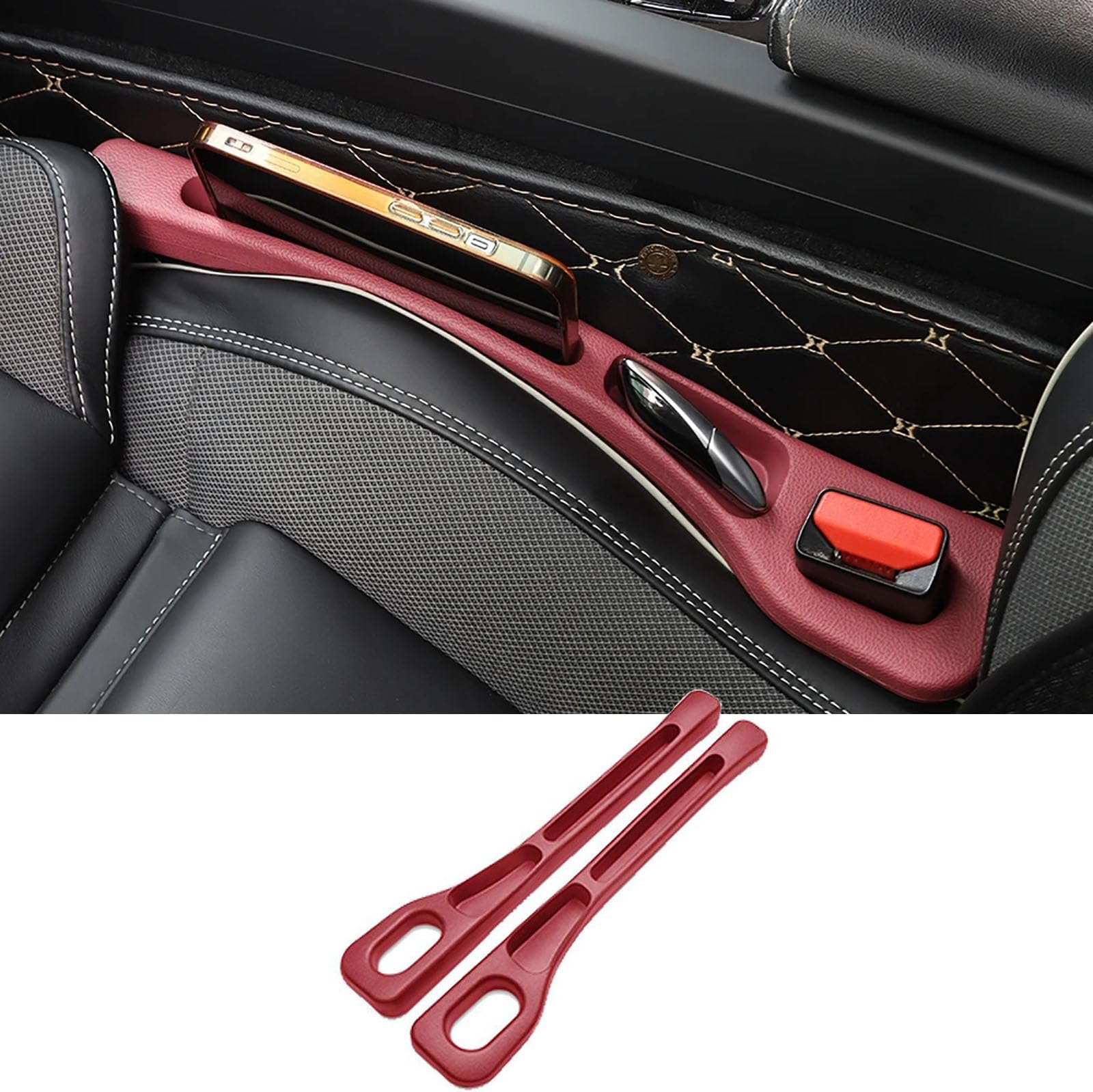 2Pcs Car Seat Gap Anti-leak Stopper Strip Side Seam Car Gap Filler Plug Filler Pad With Slot, Compatible with Renault Kadjar Captur/Kaptur,2-Red