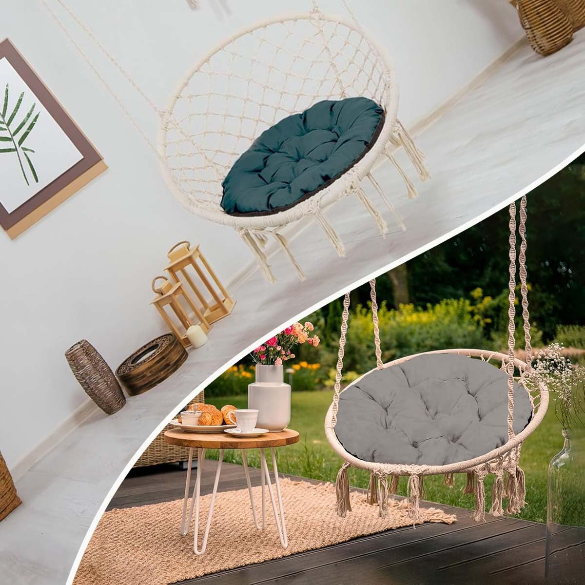 Cuscino per Sedia Rotondo Spesso, Cuscino Impermeabile per Sedia A Forma di Uovo, Cuscino per Sedia A Dondolo Spesso per Giardino, Balcone E Soggiorno,Cachi,70×70