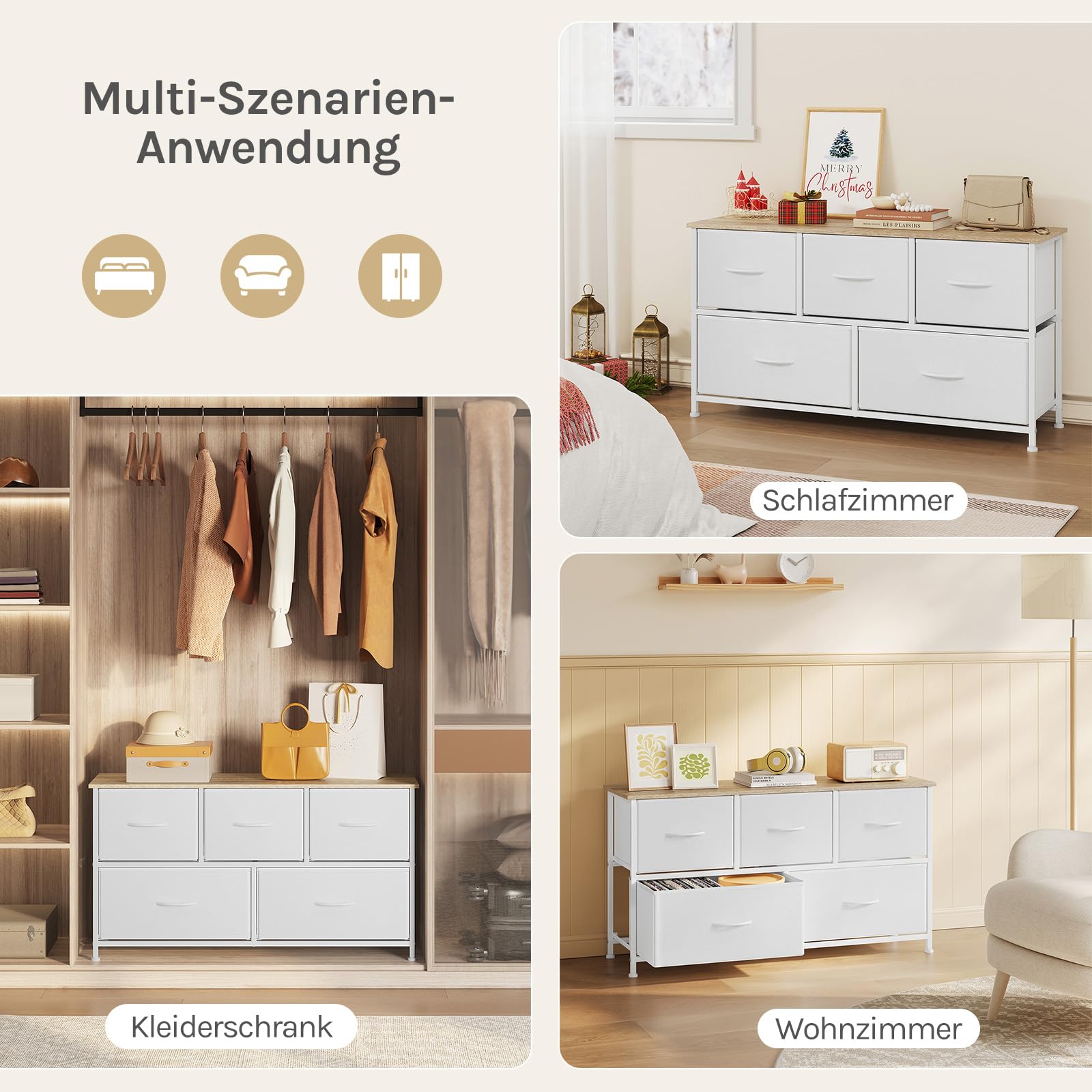 WOLTU Kommode mit 5 Schubladen aus Stoff, Kommodenschrank Sideboard