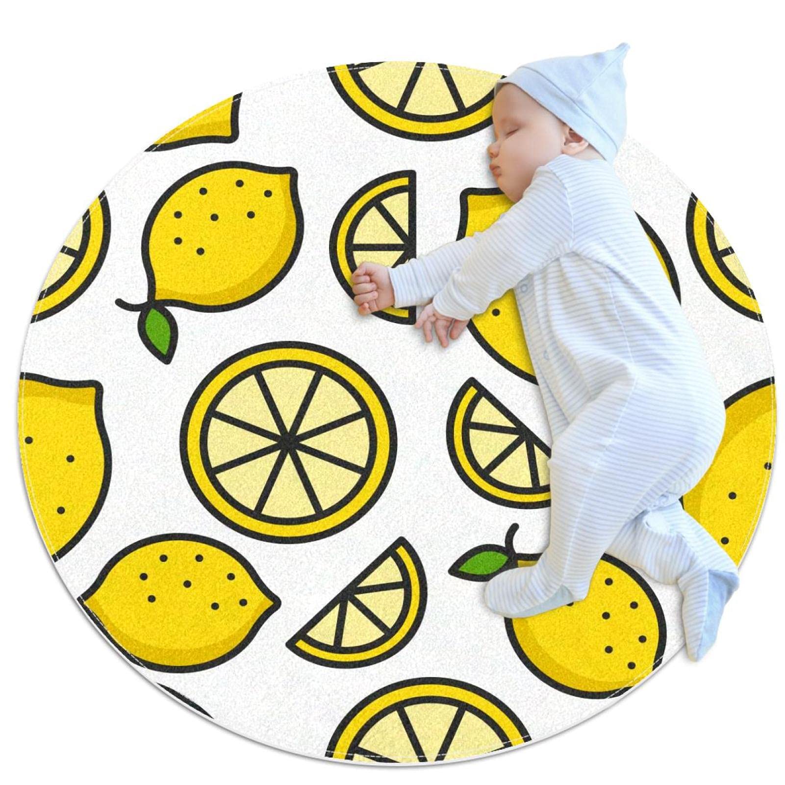 Tapis de sol motif citron paillasson rond anti-glisse chambre