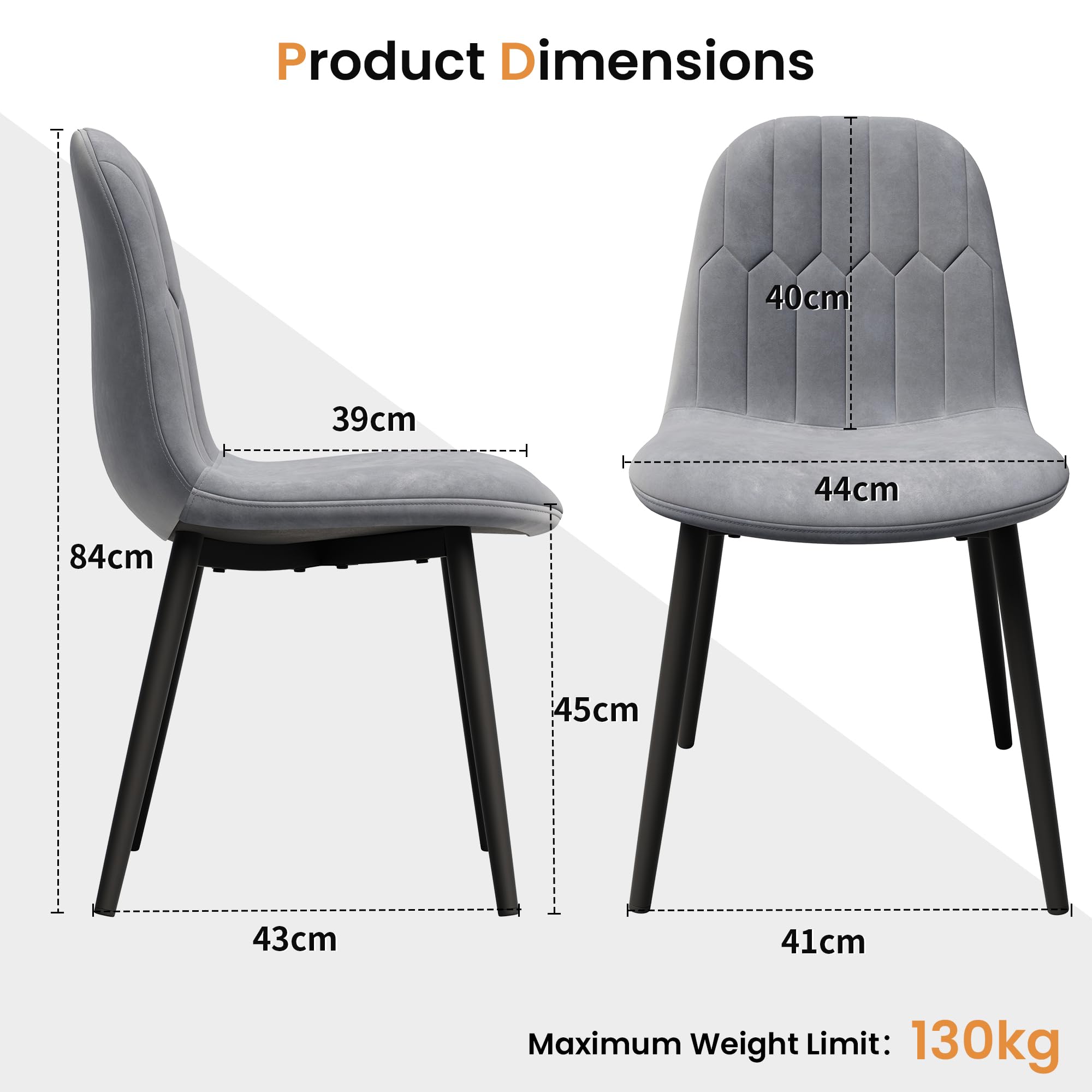 APICIZON Set di 4 sedie da pranzo in velluto, imbottite, schienale ergonomico, gambe in metallo, design retrò migliorato, per cucina, sala da pranzo, grigio