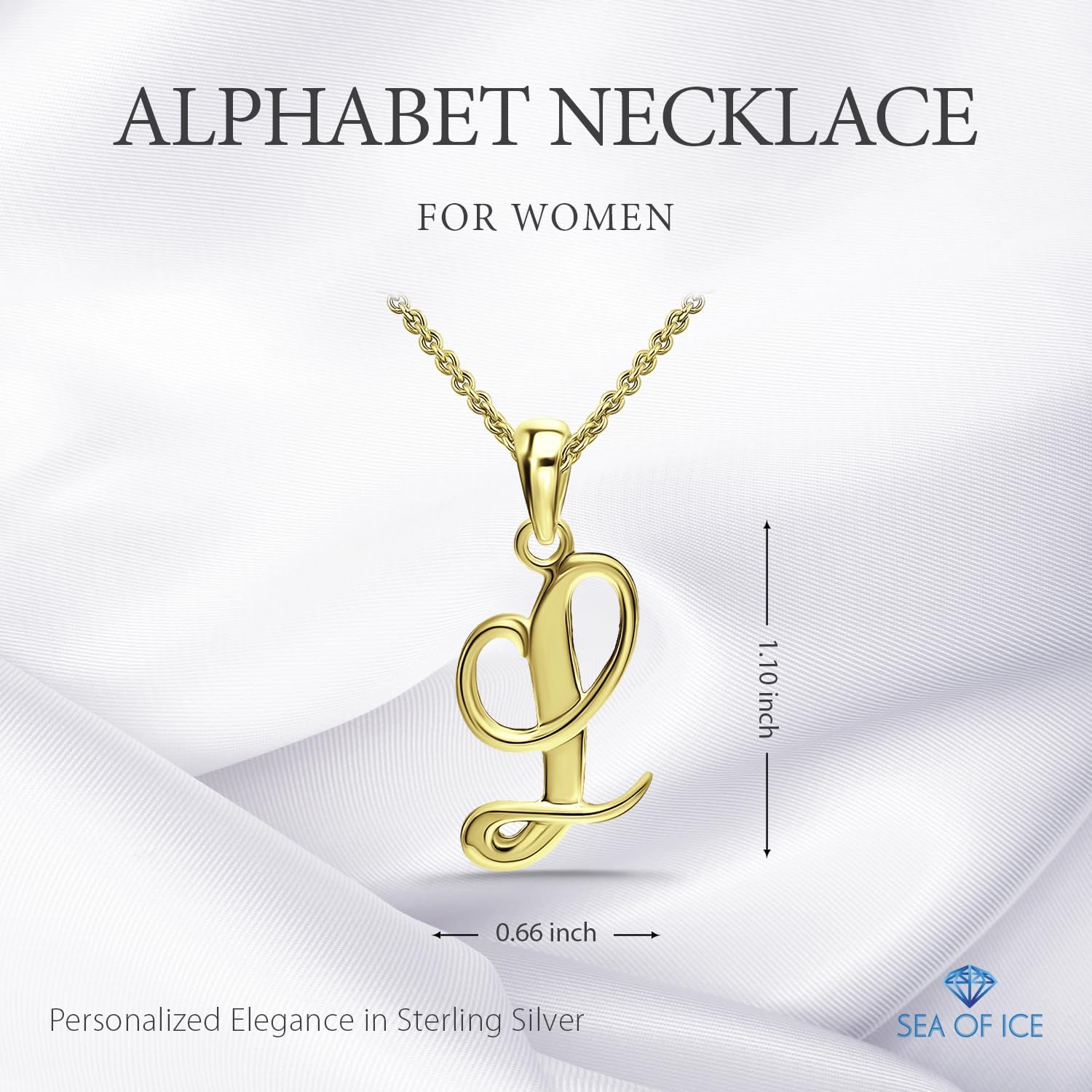 SEA OF ICE Letter Initial Necklace, Alphabet Letter Pendant Necklace, Sterling Silver, Gold, Rose Gold Necklace for Women, Elegant Initial Necklaces, Personalized Custom Women's Necklaces - Image 2