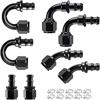 Gerguirry 10AN Push Lock Hose Fitting Kit 8PCS Aluminum Straight 45° 90° 180° Elbows 5/8" Barb 7/8-14UNF w/Clamps Fuel Oil Coolant