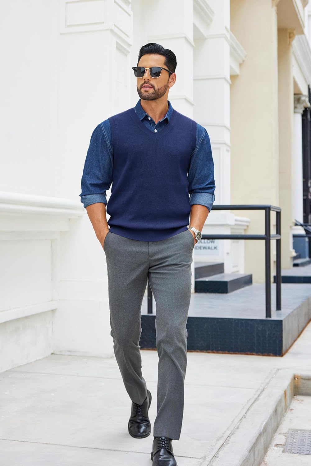 COOFANDY Men's Sweater Vest V Neck Sleeveless Sweater Slim Fit Casual Knitted Vest Sweaters - Image 3