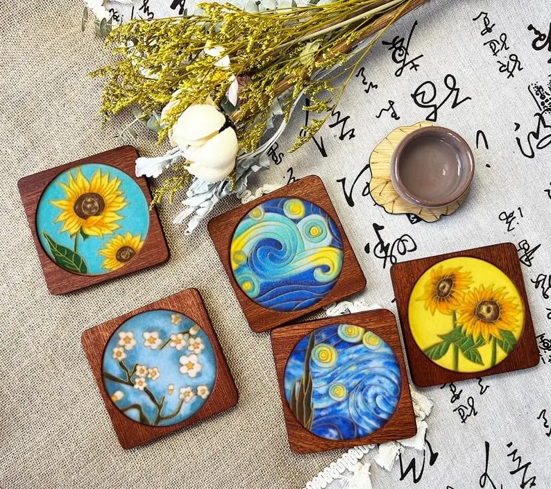 ERSENNQW Square Cloisonne Coaster DIY Kit Adult DIY Handmade Kit Complete Starter Contains All Tools and Materials Adult Handmade Gifts Chinese Style Crafts (5 Pieces)
