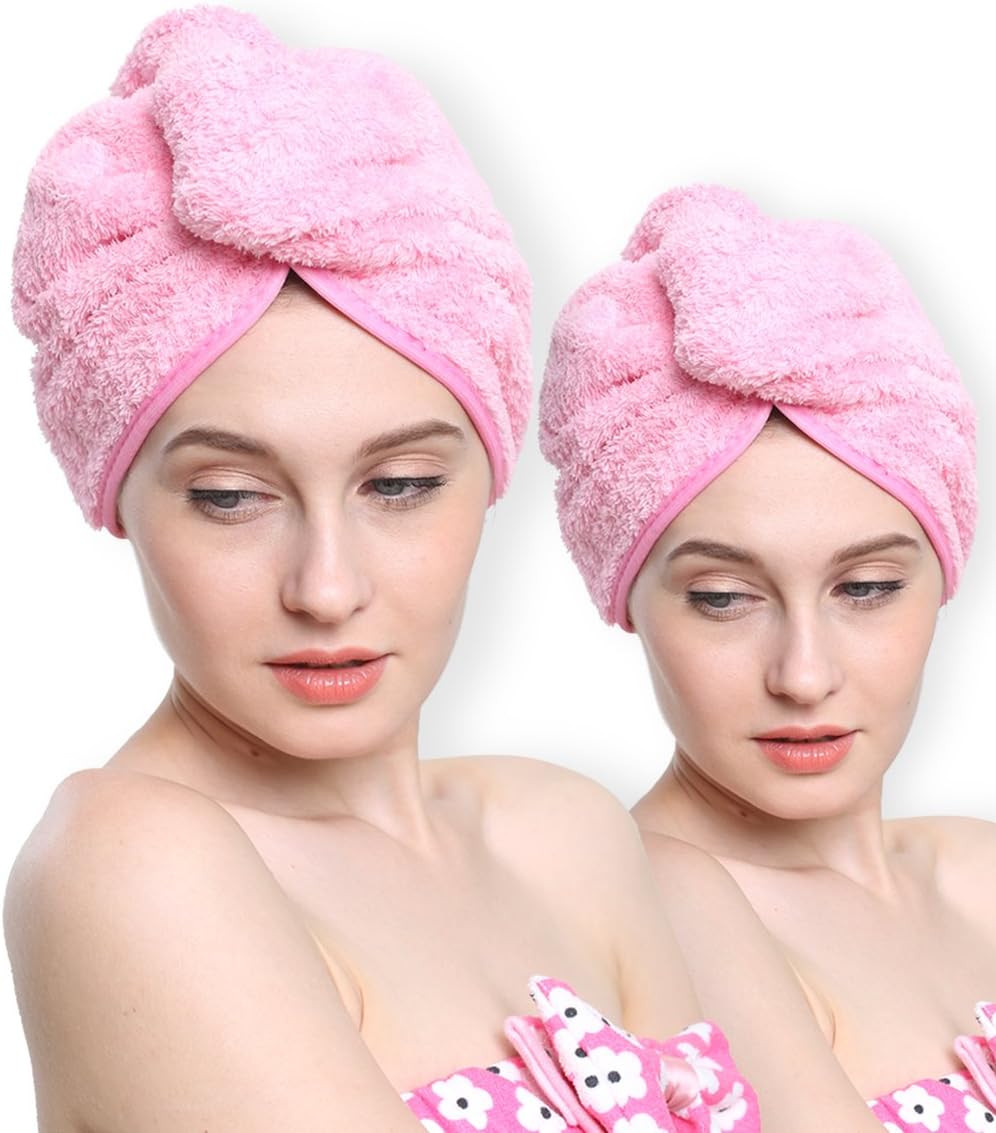 Mesehome Bath Head Wrap Turban Microfiber Hair Dry Towel/Microfiber Magic Hair Drying Shower Hat(2 PACK)