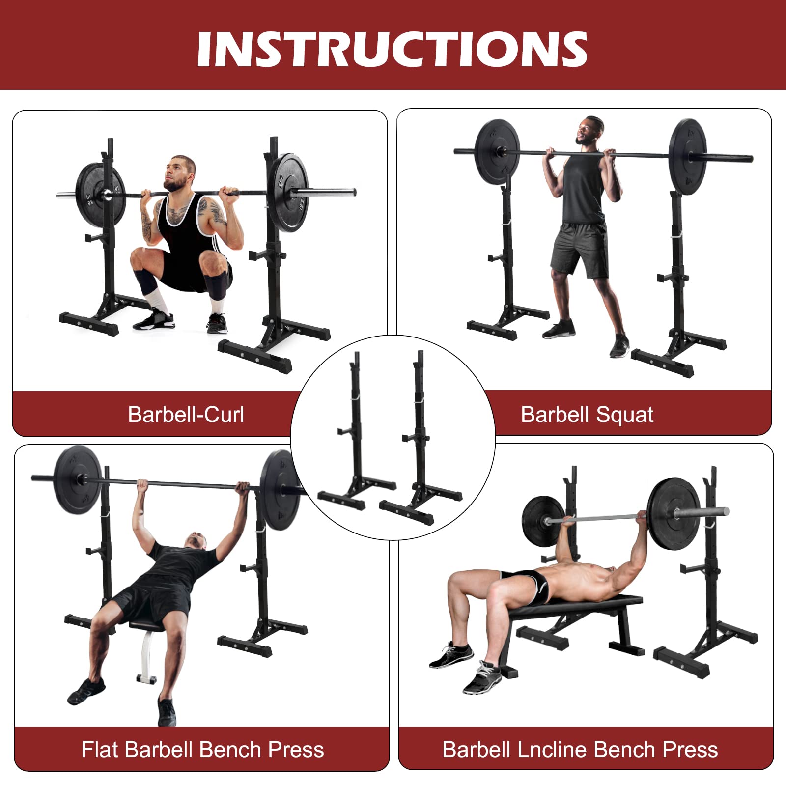 Par de soportes para sentadillas, soporte de prensa de banco ajustable de 40 a 66 pulgadas, soporte de barra de acero sólido de 550 libras de carga, soportes portátiles para mancuernas